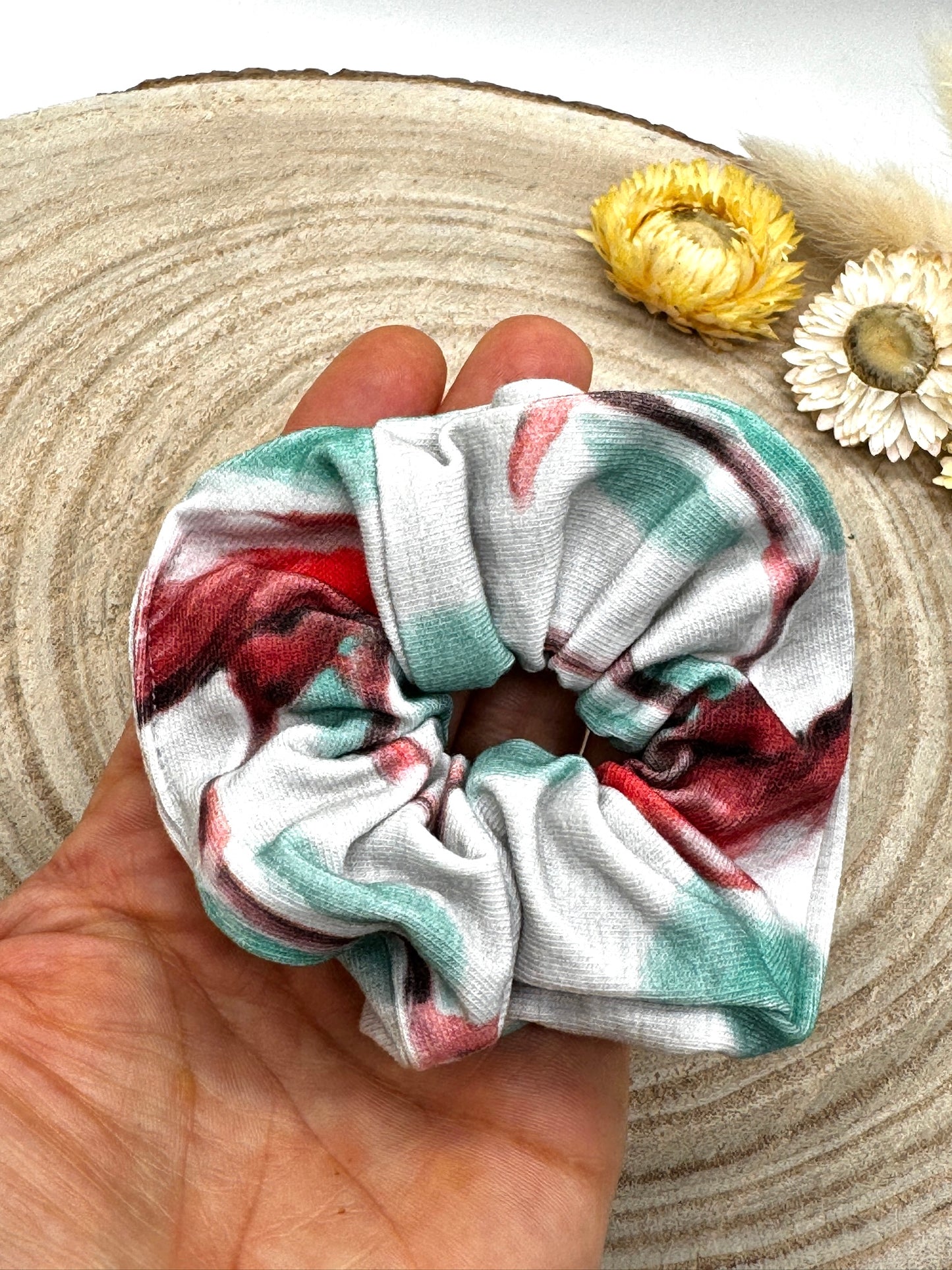 Jersey Scrunchie Haargummi Flamingo grün grau