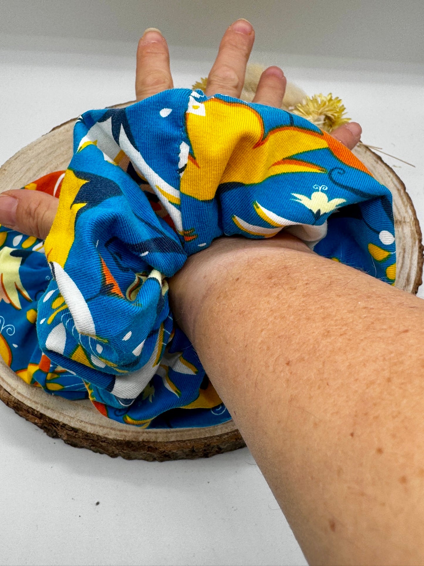 Scrunchie haargummi elastisches Haarband für feines oder dickes Haar mit Elfen Motiv in blau