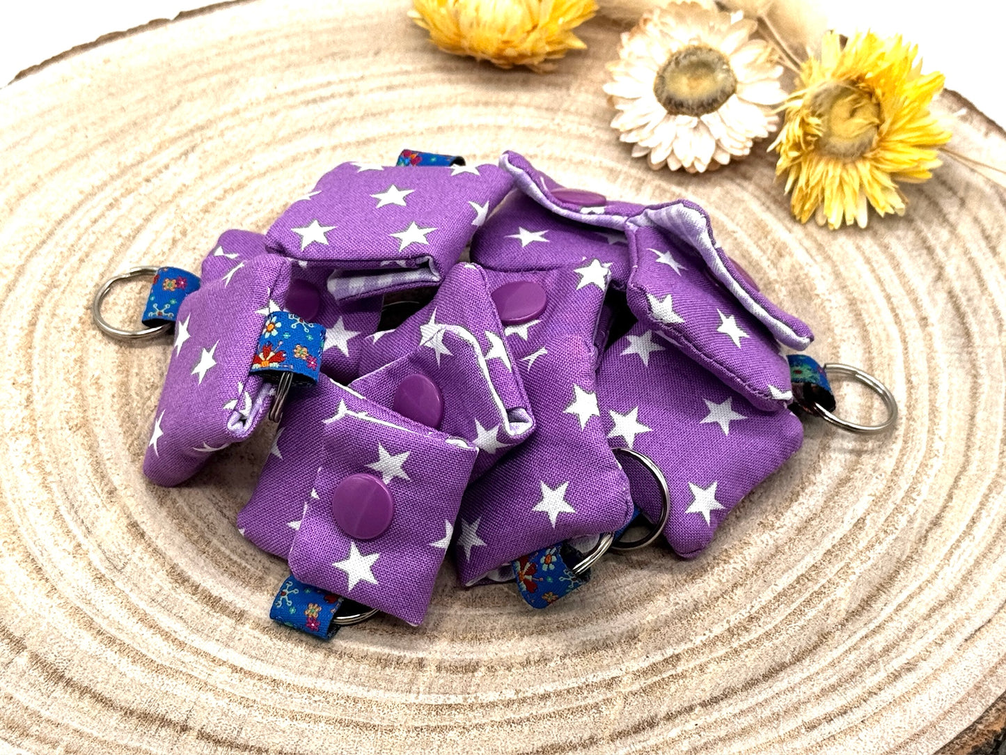 Schlüsselanhänger Mini Tasche mit Einkaufswagenchip praktische Mini Geldbörse lila Sterne