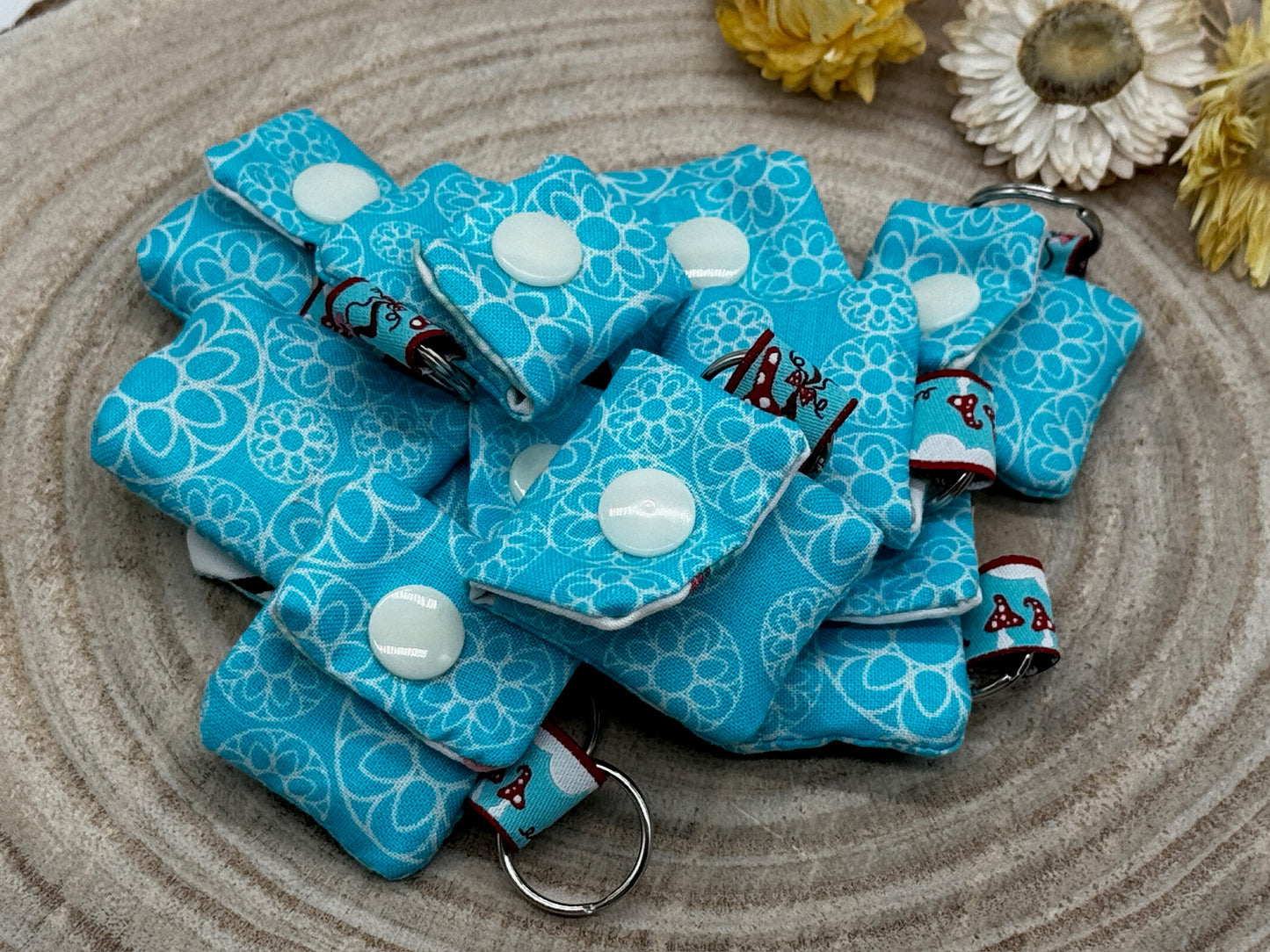 Schlüsselanhänger Mini Tasche mit Einkaufswagenchip praktische Mini Geldbörse blau mit Muster