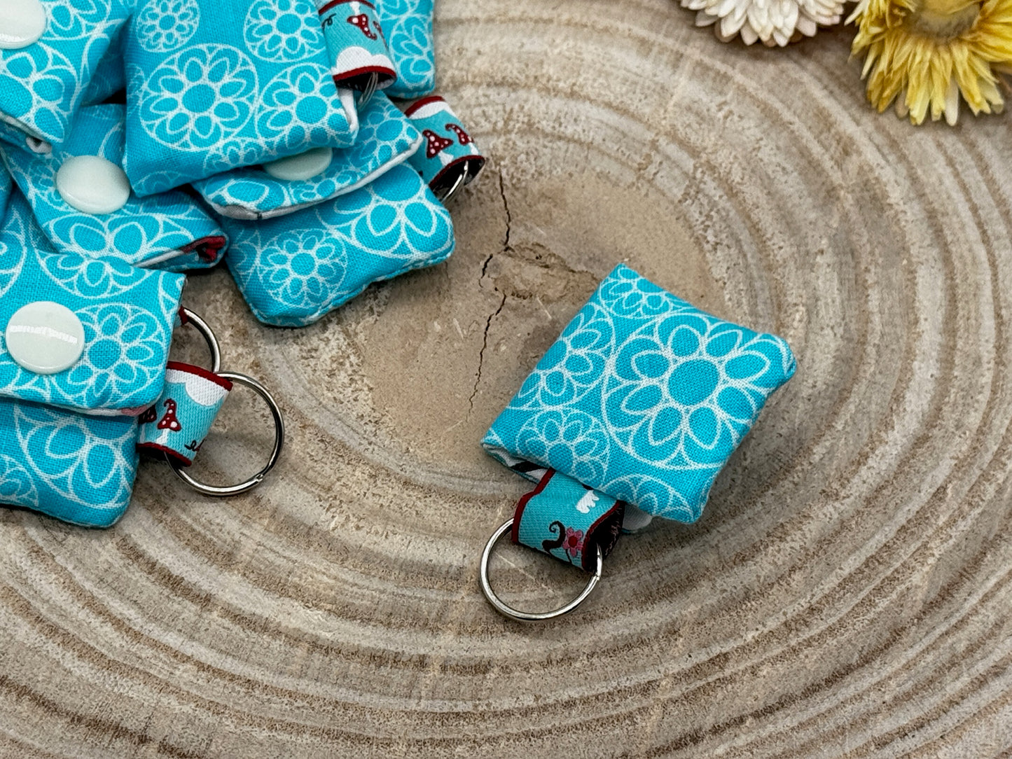 Schlüsselanhänger Mini Tasche mit Einkaufswagenchip praktische Mini Geldbörse blau mit Muster