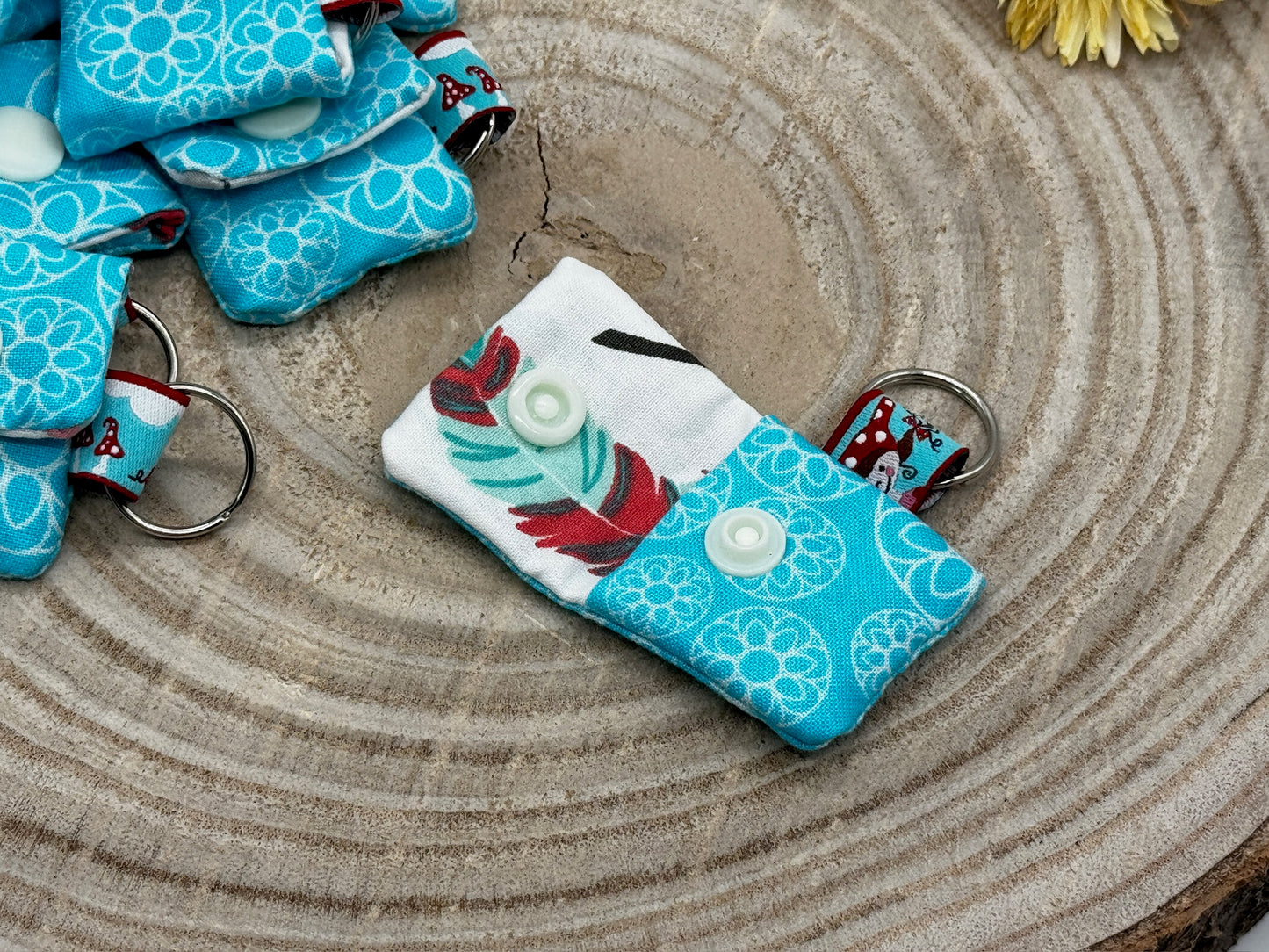 Schlüsselanhänger Mini Tasche mit Einkaufswagenchip praktische Mini Geldbörse blau mit Muster