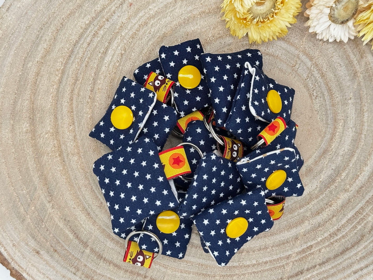 Schlüsselanhänger Mini Tasche mit Einkaufswagenchip praktische Mini Geldbörse blau mit Sternen