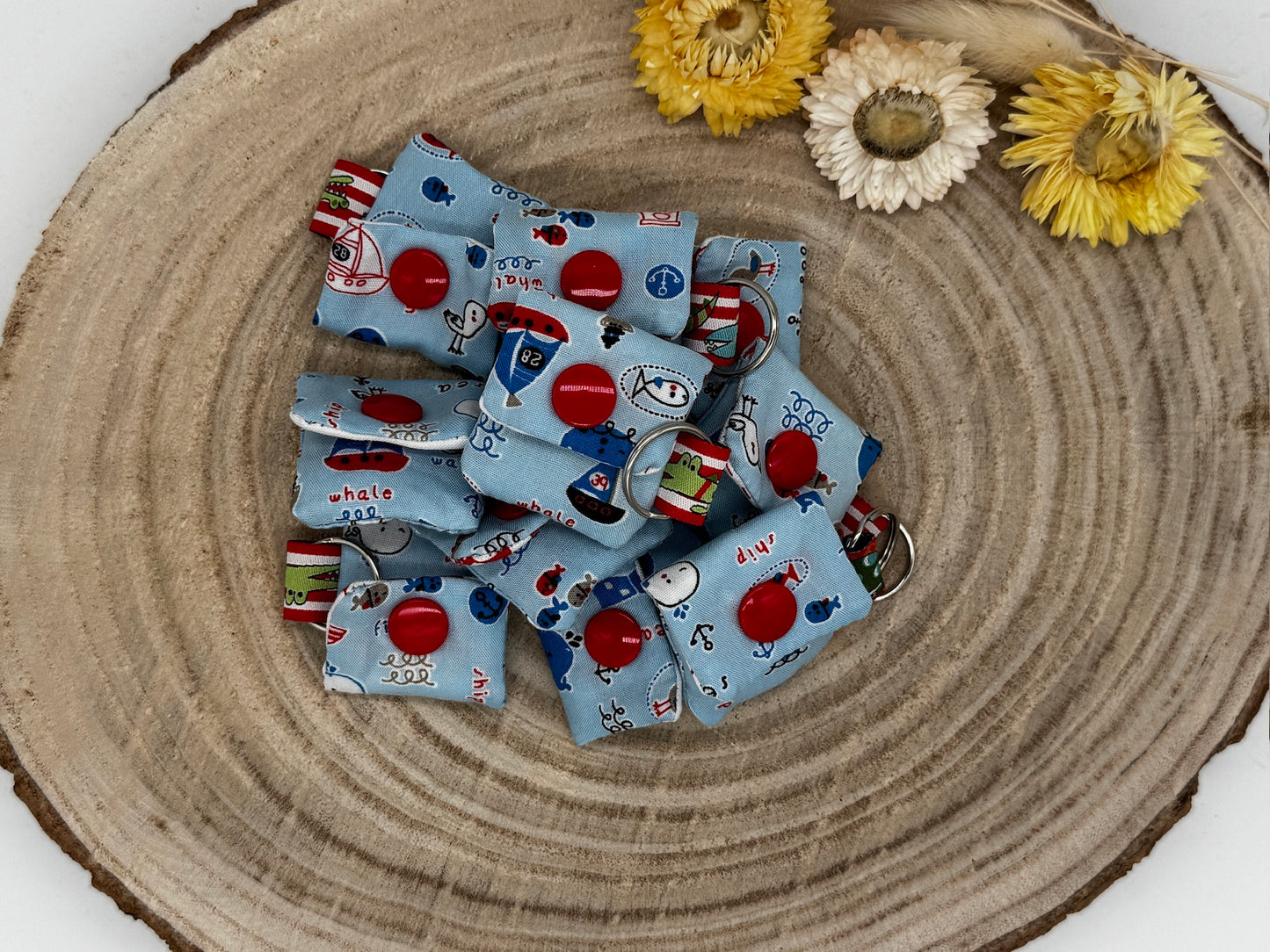 Schlüsselanhänger Mini Tasche Blau mit Segelschiffe