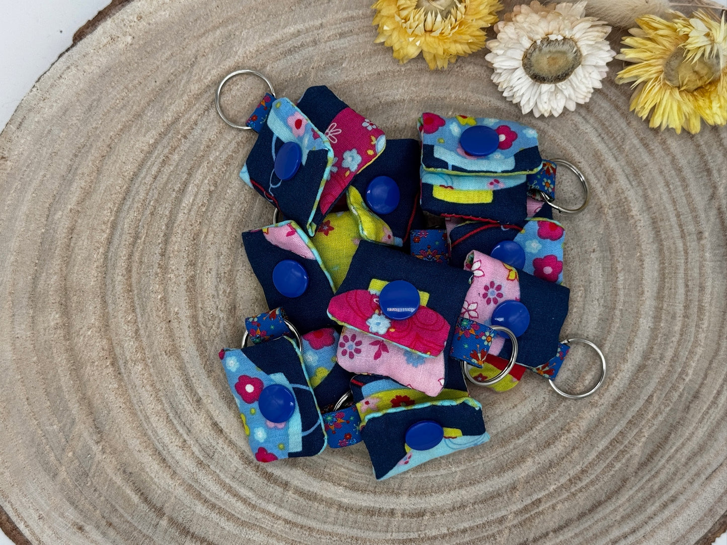 Schlüsselanhänger Mini Tasche blau mit Muster