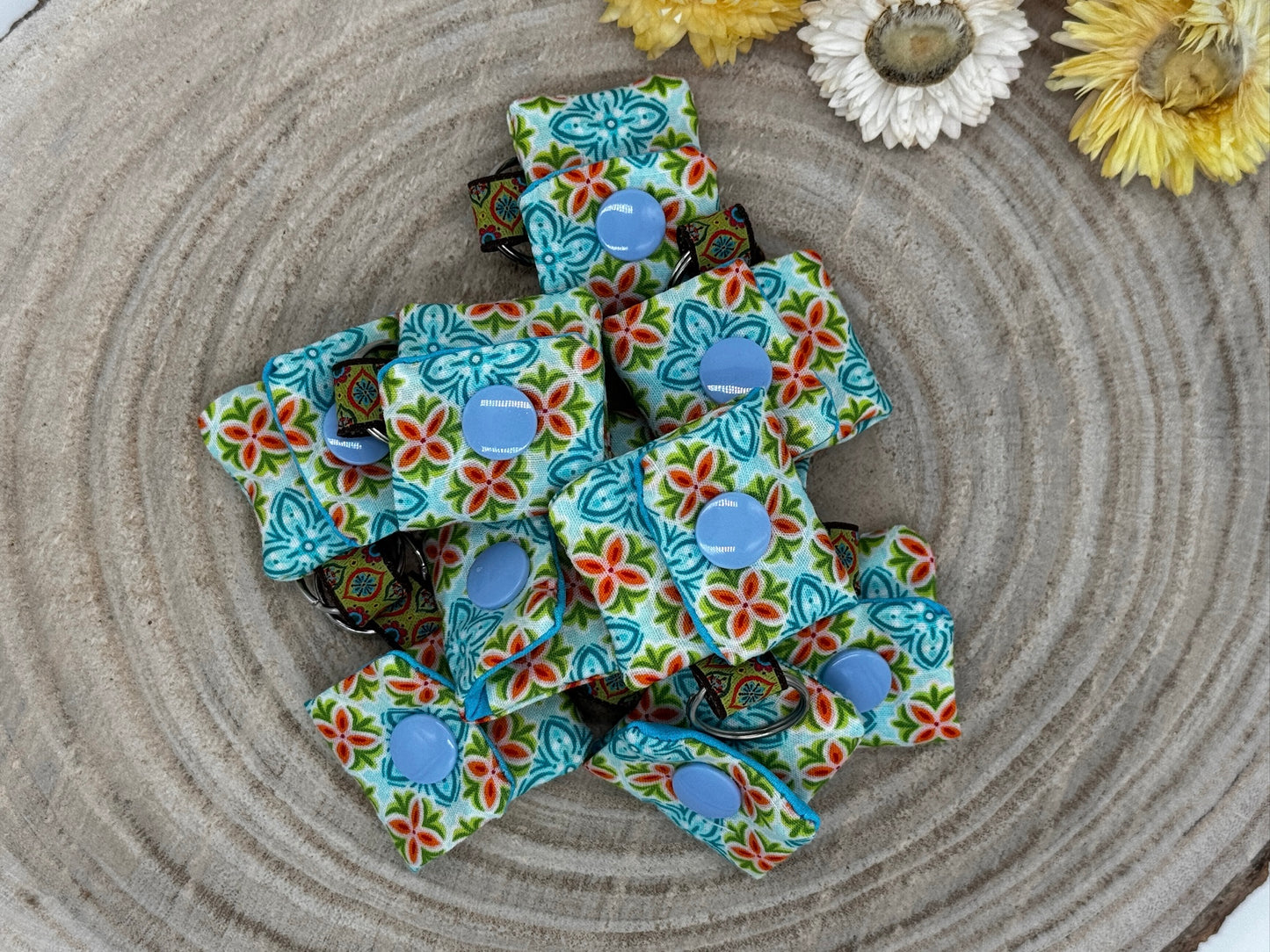 Schlüsselanhänger Mini Tasche blau mit Muster