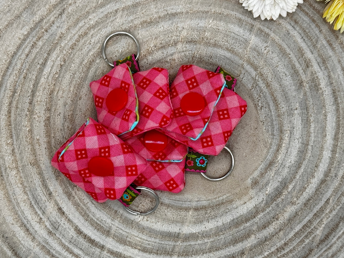 Schlüsselanhänger Mini Tasche rosa mit Rauten