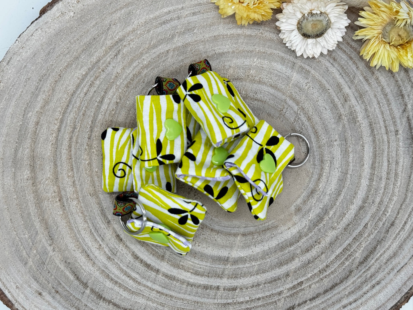 Schlüsselanhänger Mini Tasche grün mit Blumen