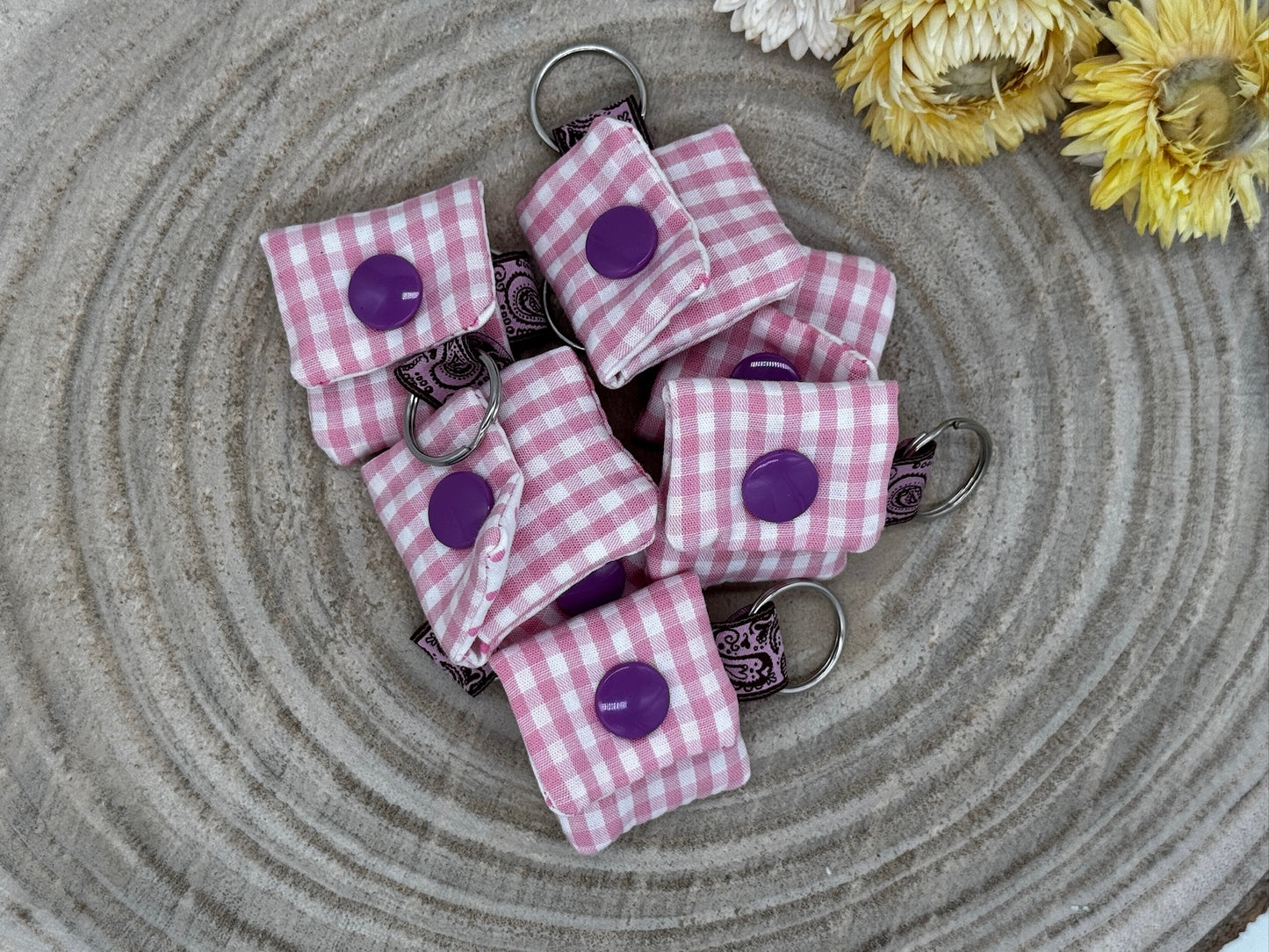 Schlüsselanhänger Mini Tasche rosa karriert