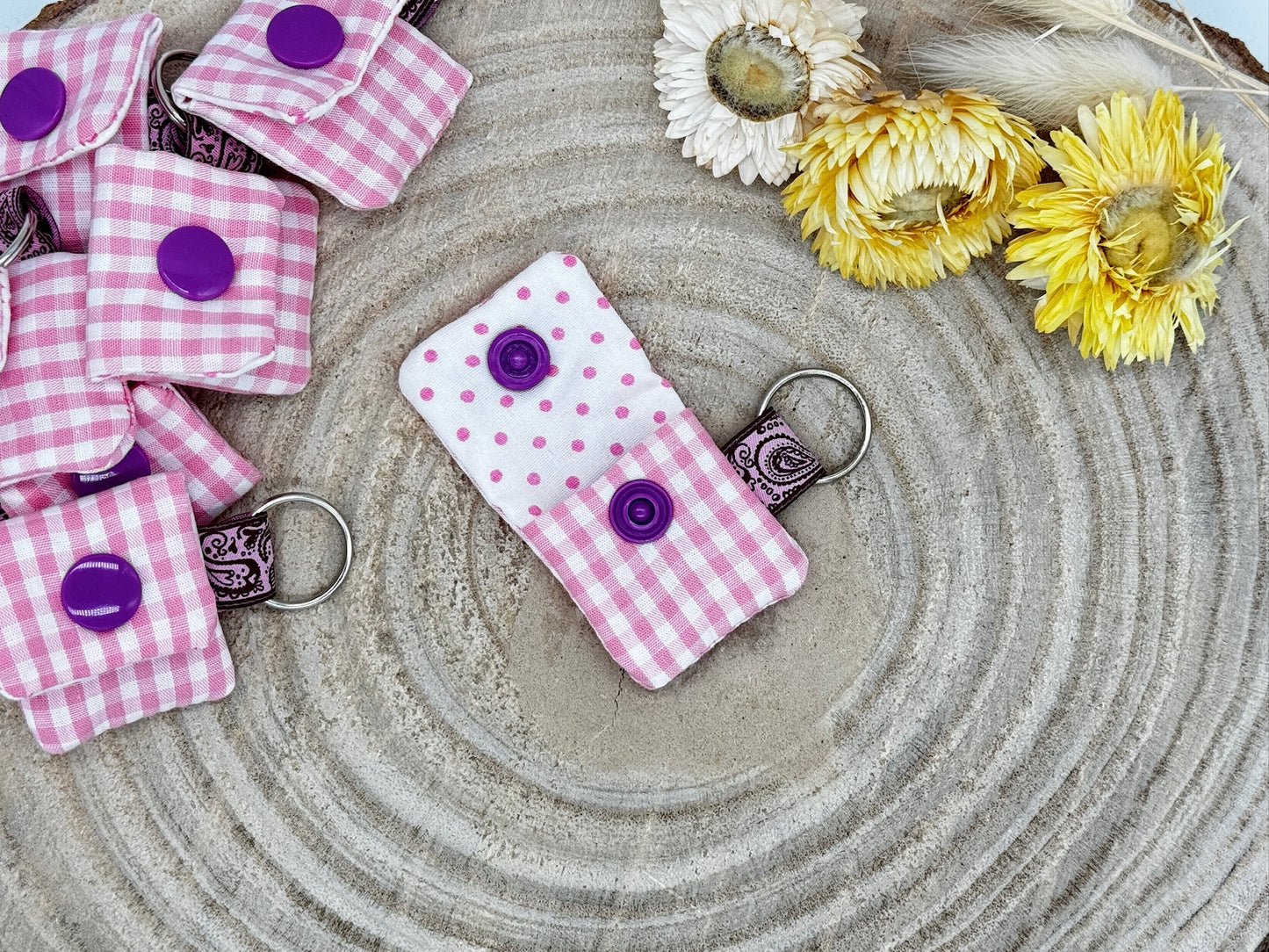 Schlüsselanhänger Mini Tasche rosa karriert