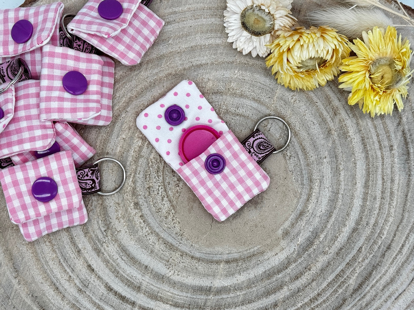 Schlüsselanhänger Mini Tasche rosa karriert