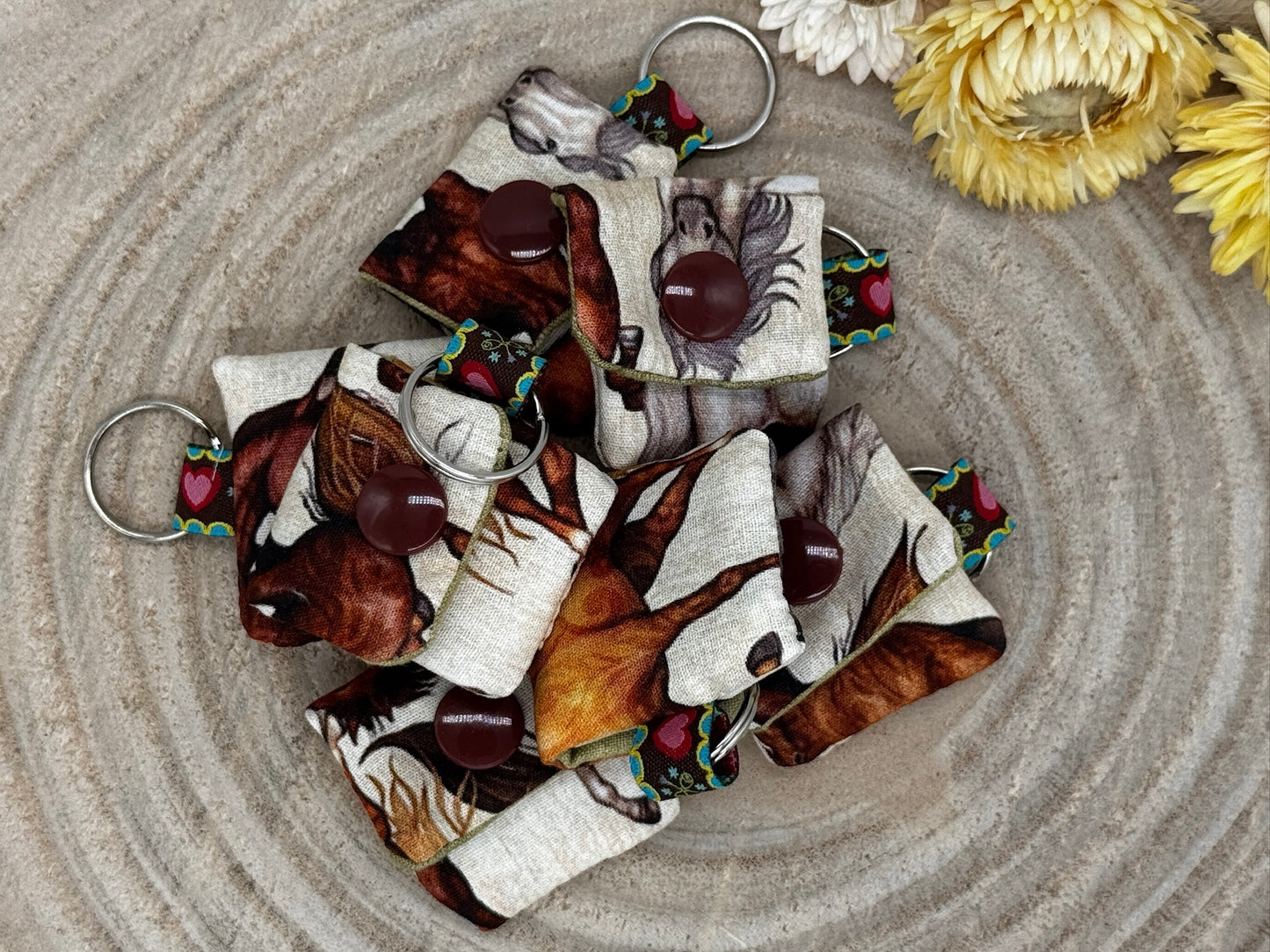 Schlüsselanhänger Mini Tasche beige mit Pferde