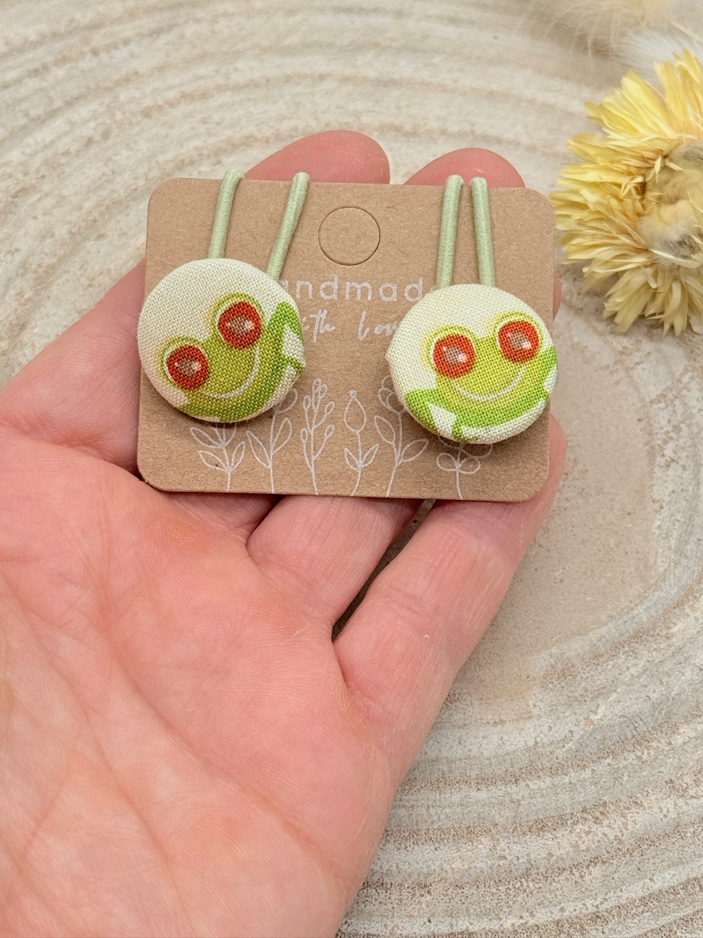 Retro Knopf Haargummi Frosch grün