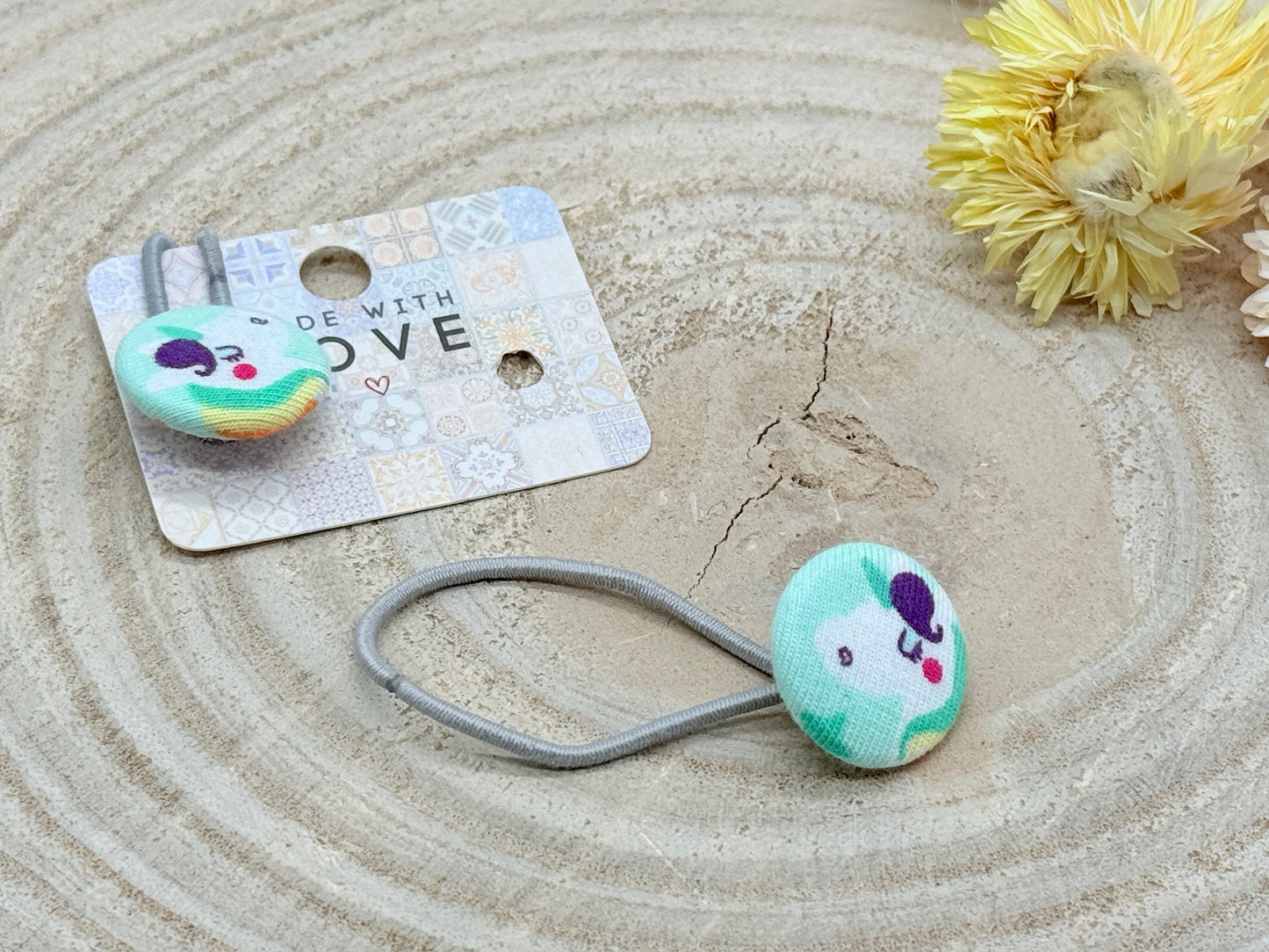 Retro Knopf Haargummi Einhorn grün