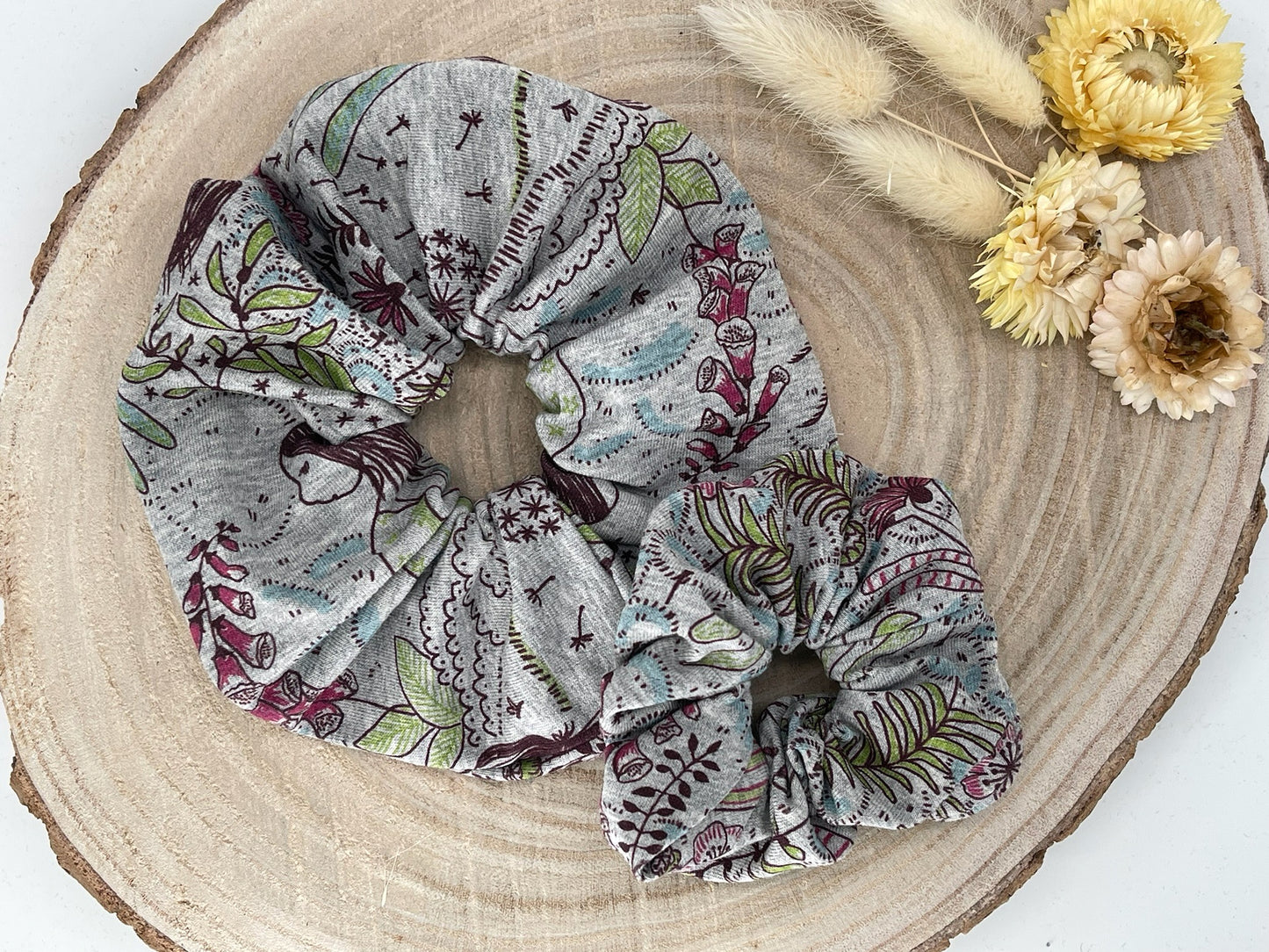 Scrunchie Haargummi elastisches Haarband Haarschmuck graue Elfenwelt für feines oder dickes Haar