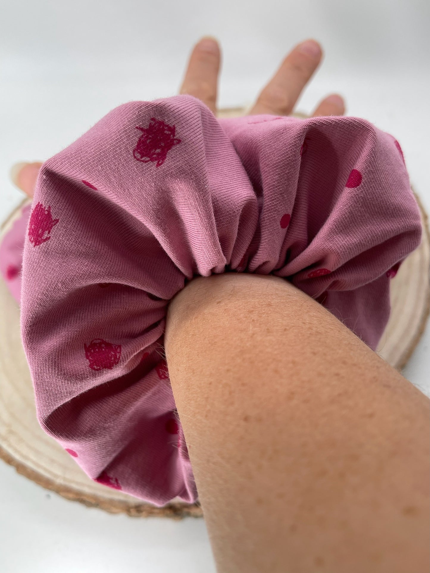 Jersey Scrunchie Haargummi rosa Punkte