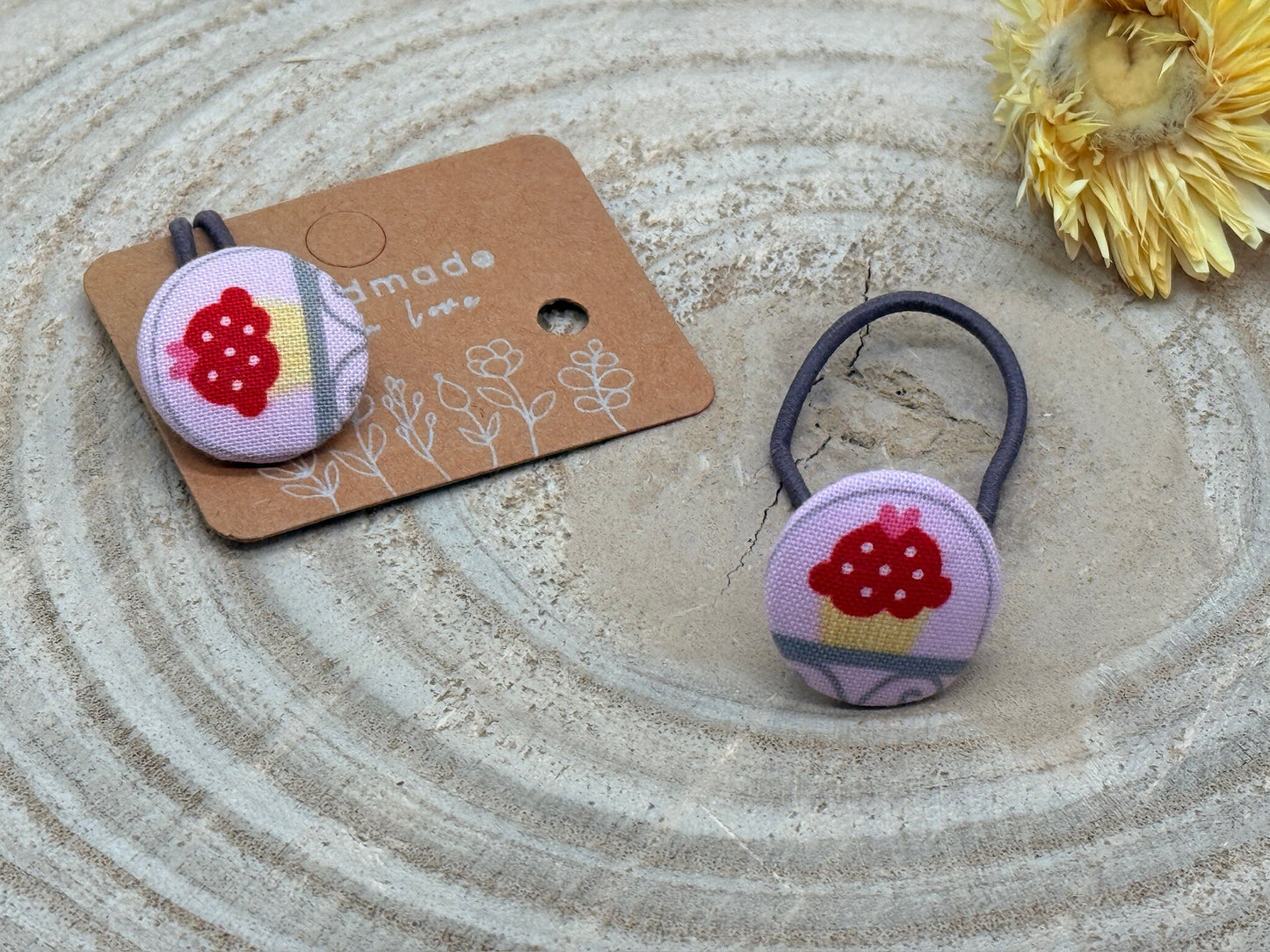 Retro Knopf Haargummi Muffin rosa