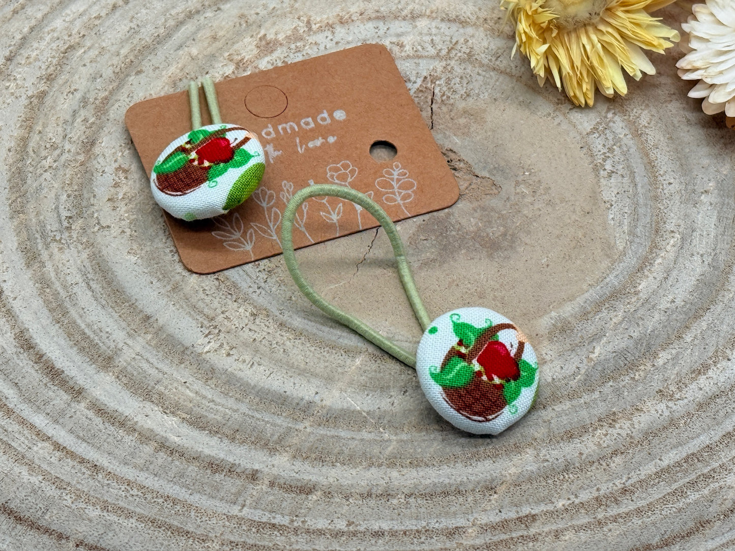 Retro Knopf Haargummi Apfelkorb