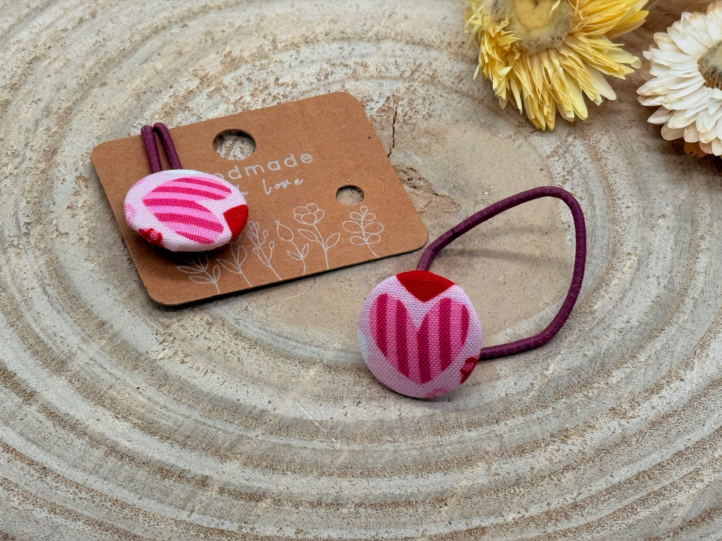 Retro Knopf Haargummi Herz rosa