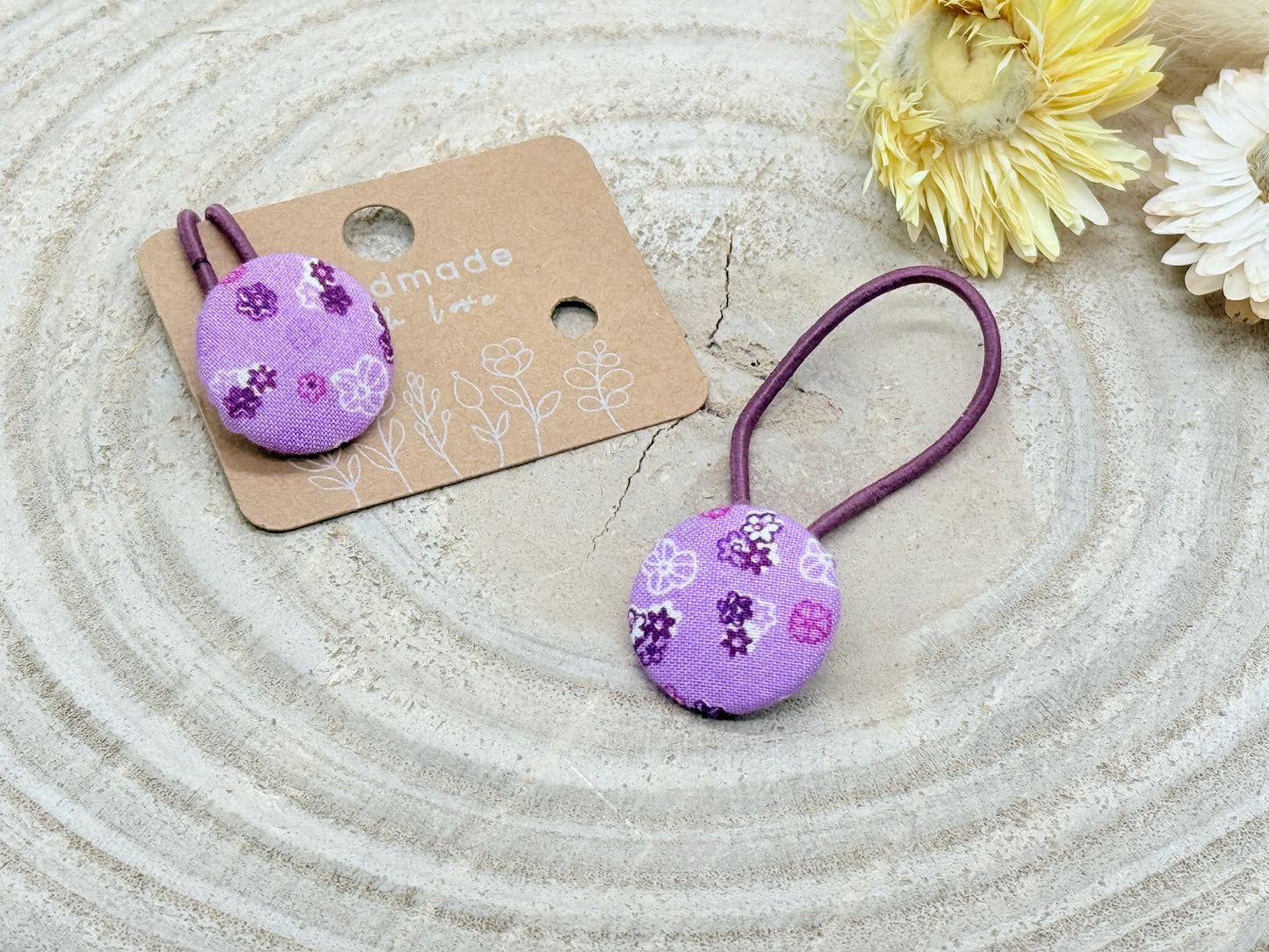 Retro Knopf Haargummi Blumen lila