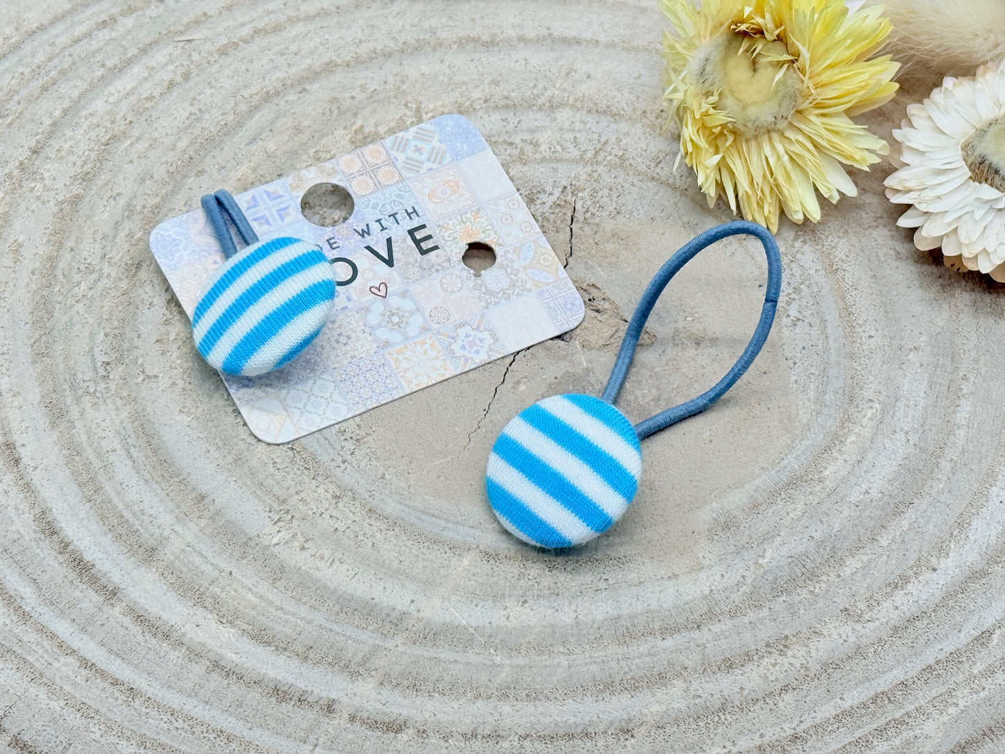 Retro Knopf Haargummi Streifen blau weiß