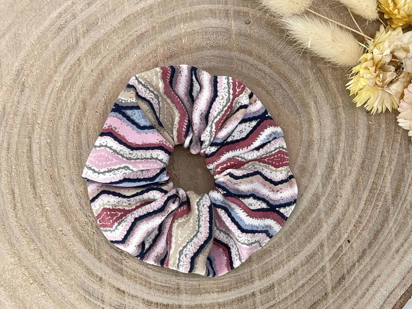 Scrunchie Haargummi elastisches Haarband Haarschmuck rosa blaue Streifen