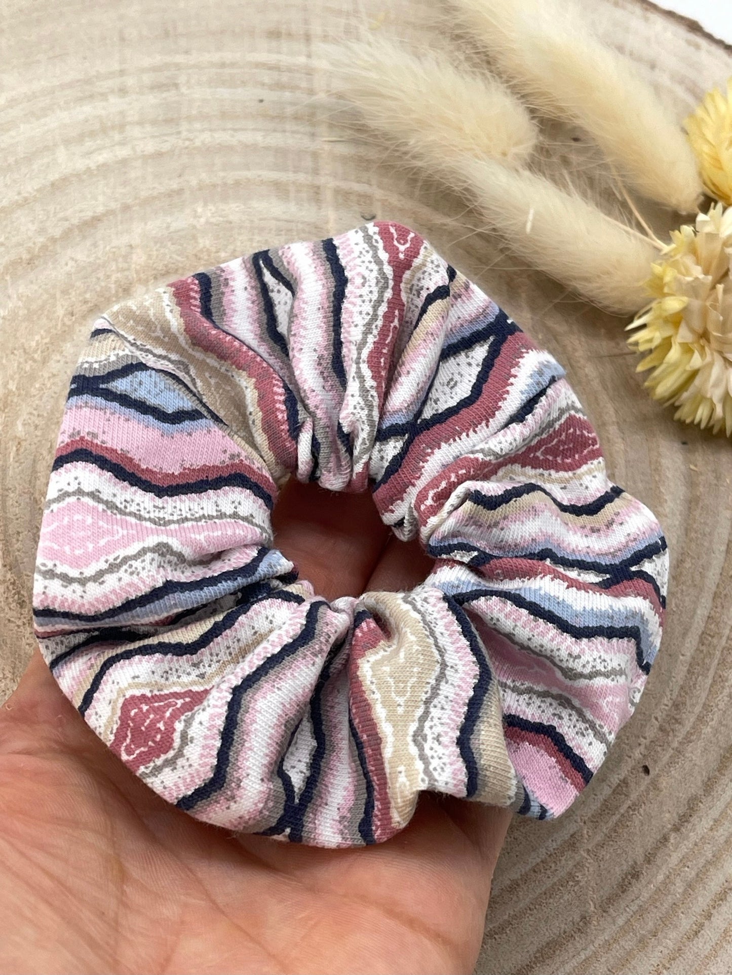 Scrunchie Haargummi elastisches Haarband Haarschmuck rosa blaue Streifen