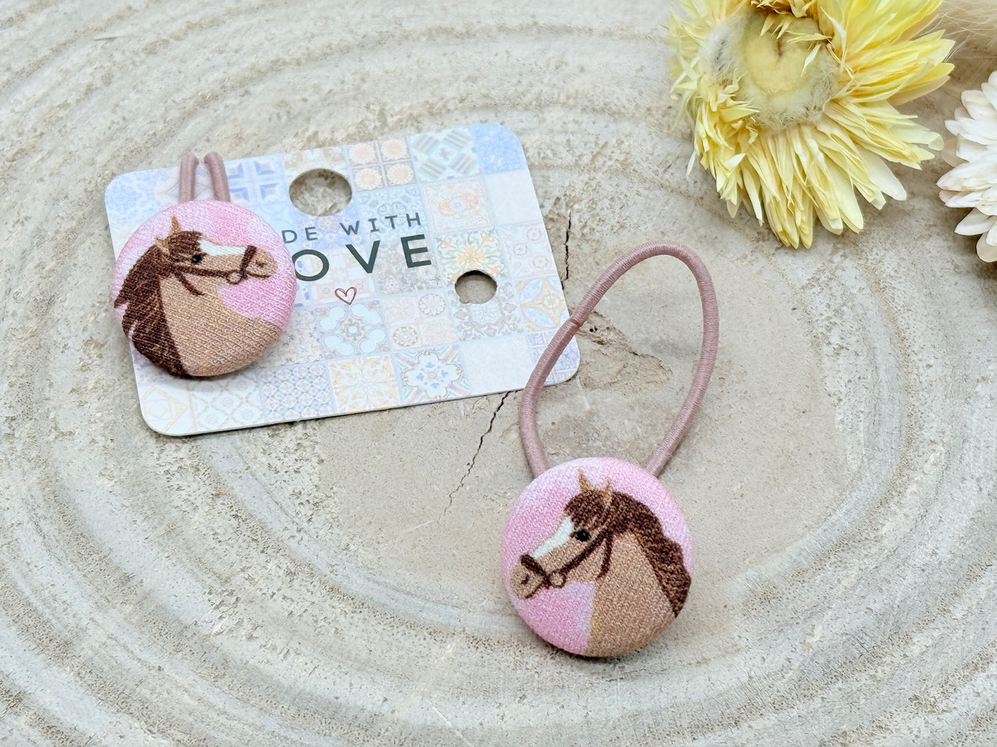 Retro Knopf Haargummi Pferd rosa