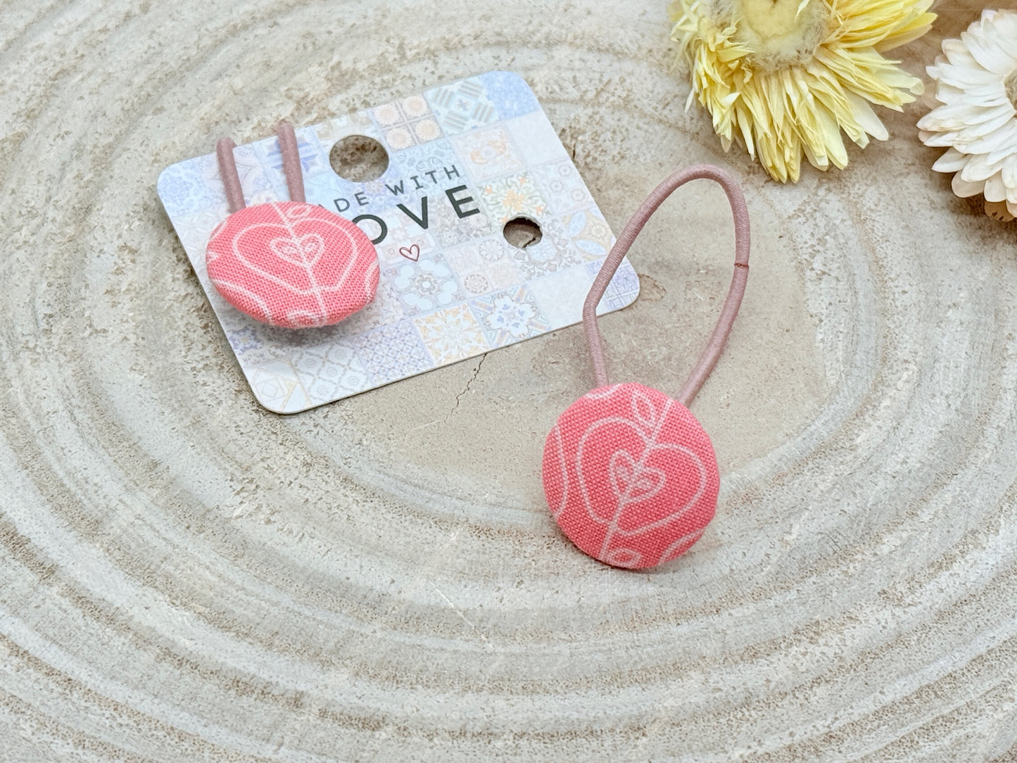 Retro Knopf Haargummi Apfel rosa