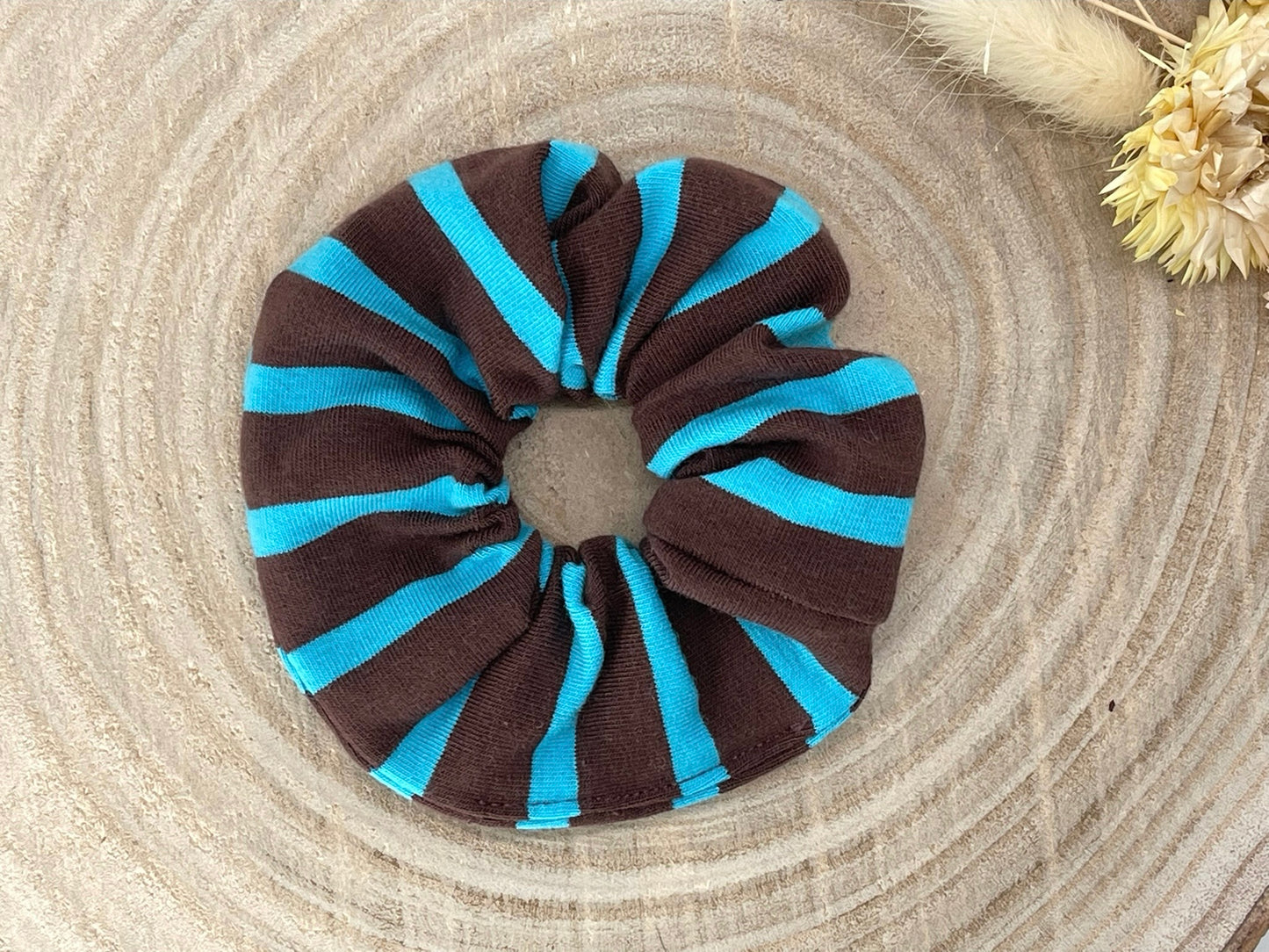 Scrunchie Haargummi elastisches Haarband Haarschmuck braun Türkis Streifen