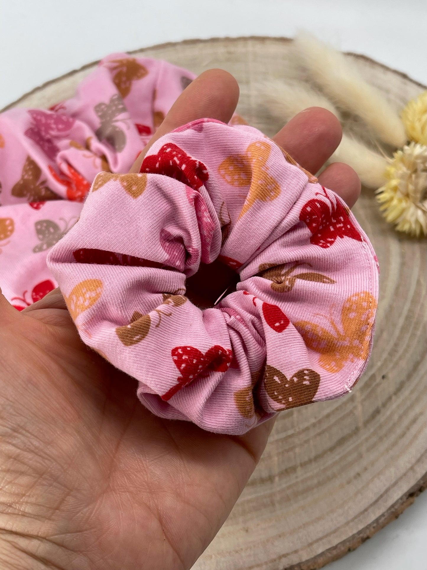 Jersey Scrunchie Haargummi Schmetterling rosa