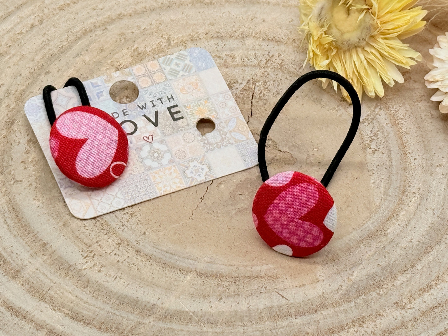 Retro Knopf Haargummi Herz mix pink