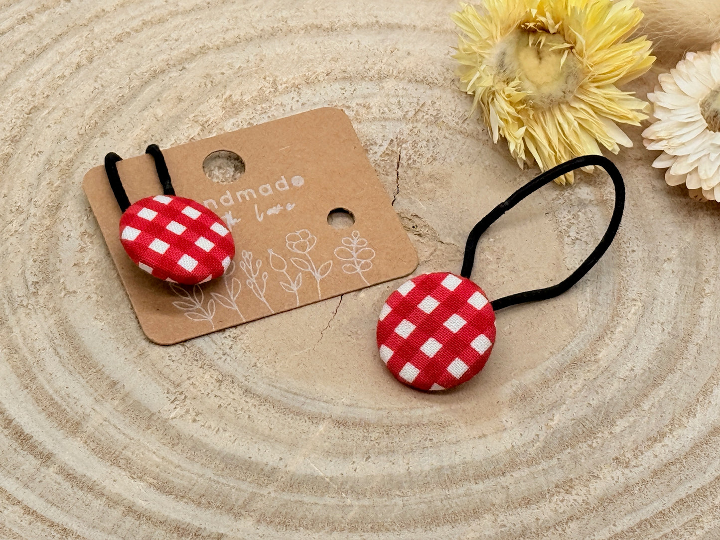 Retro Knopf Haargummi Kariert rot weiß