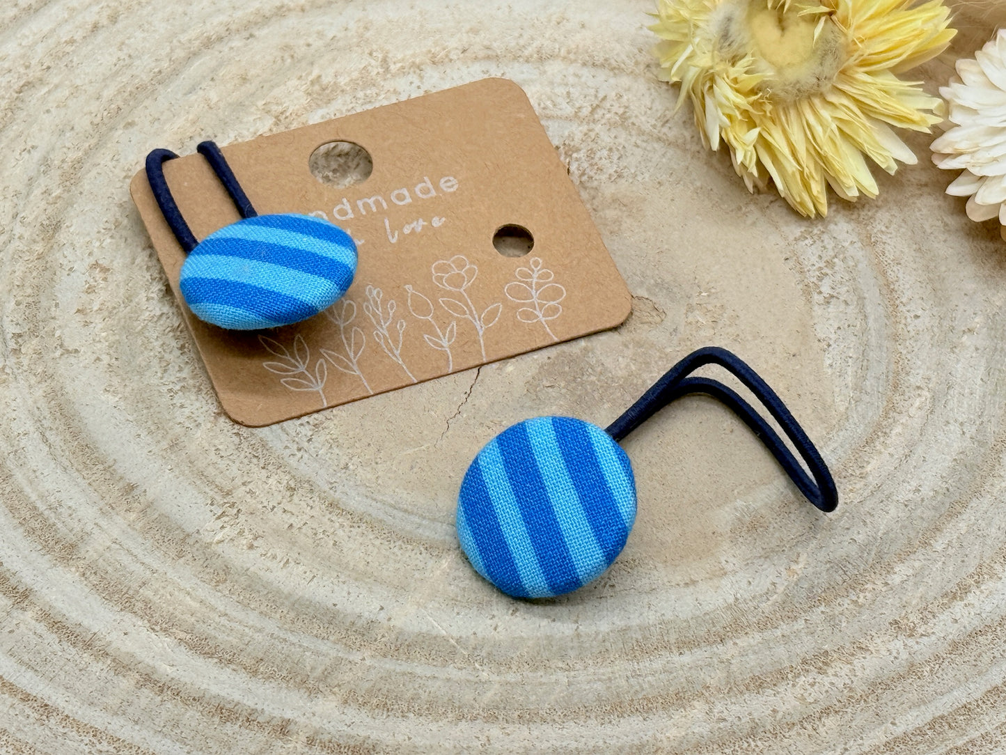 Retro Knopf Haargummi Streifen blau