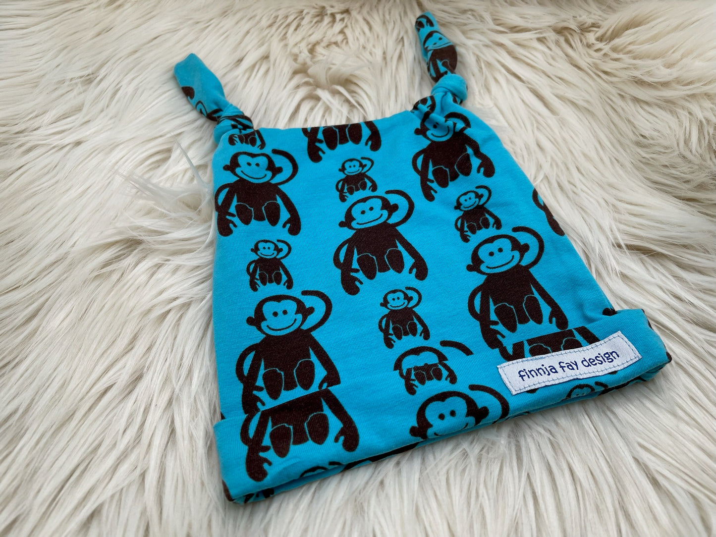 SALE Knotenmütze Eulchen mit Affen blau/schwarz