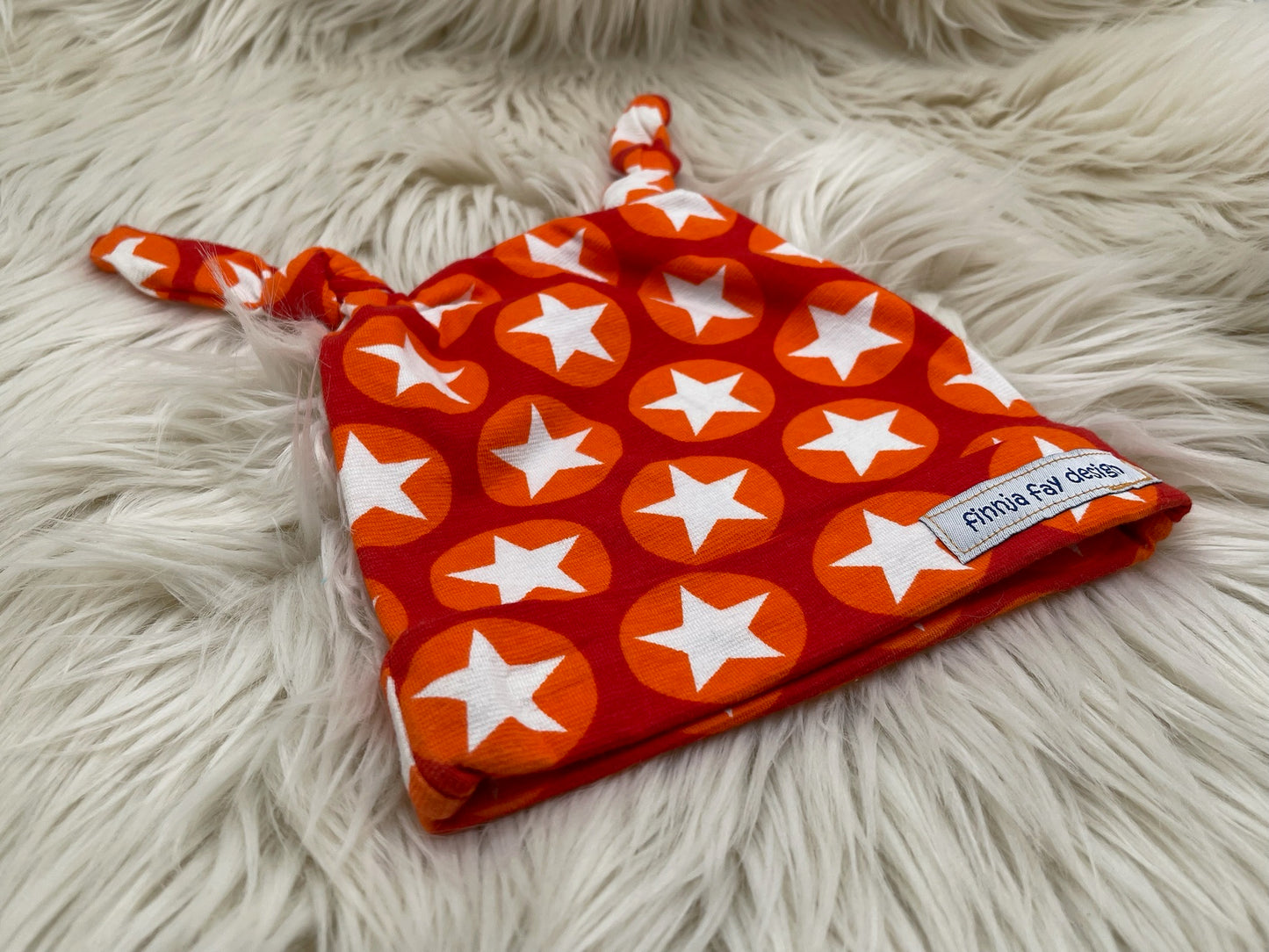 SALE Knotenmütze Eulchen mit Sternen orange