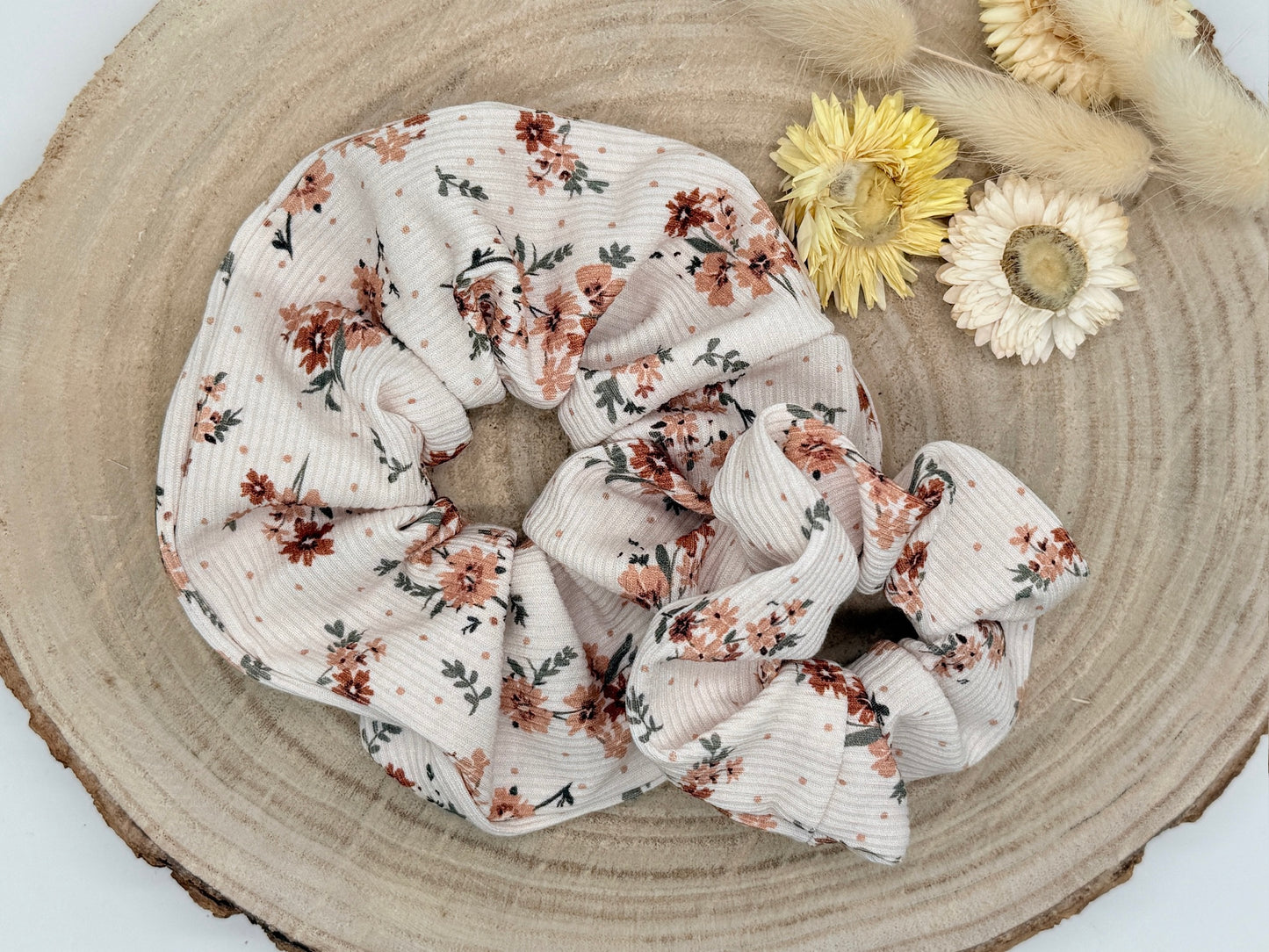 Ripp-Jersey Scrunchie Haargummi Streublumen weiß