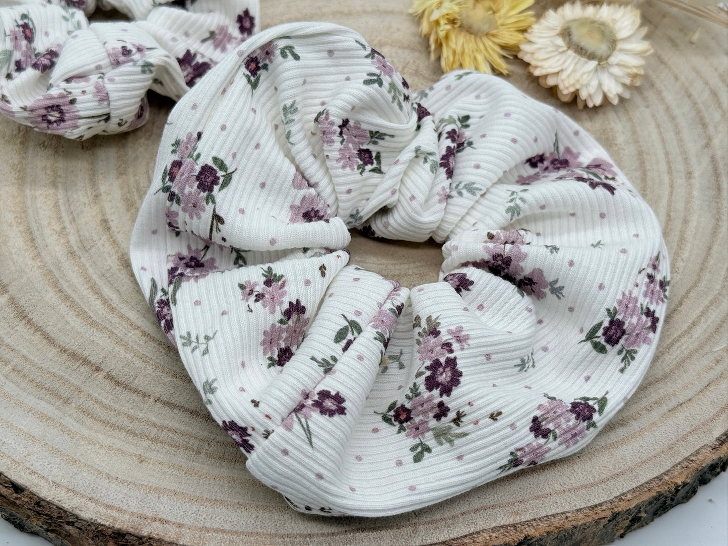 Ripp-Jersey Scrunchie Haargummi Streublumen weiß