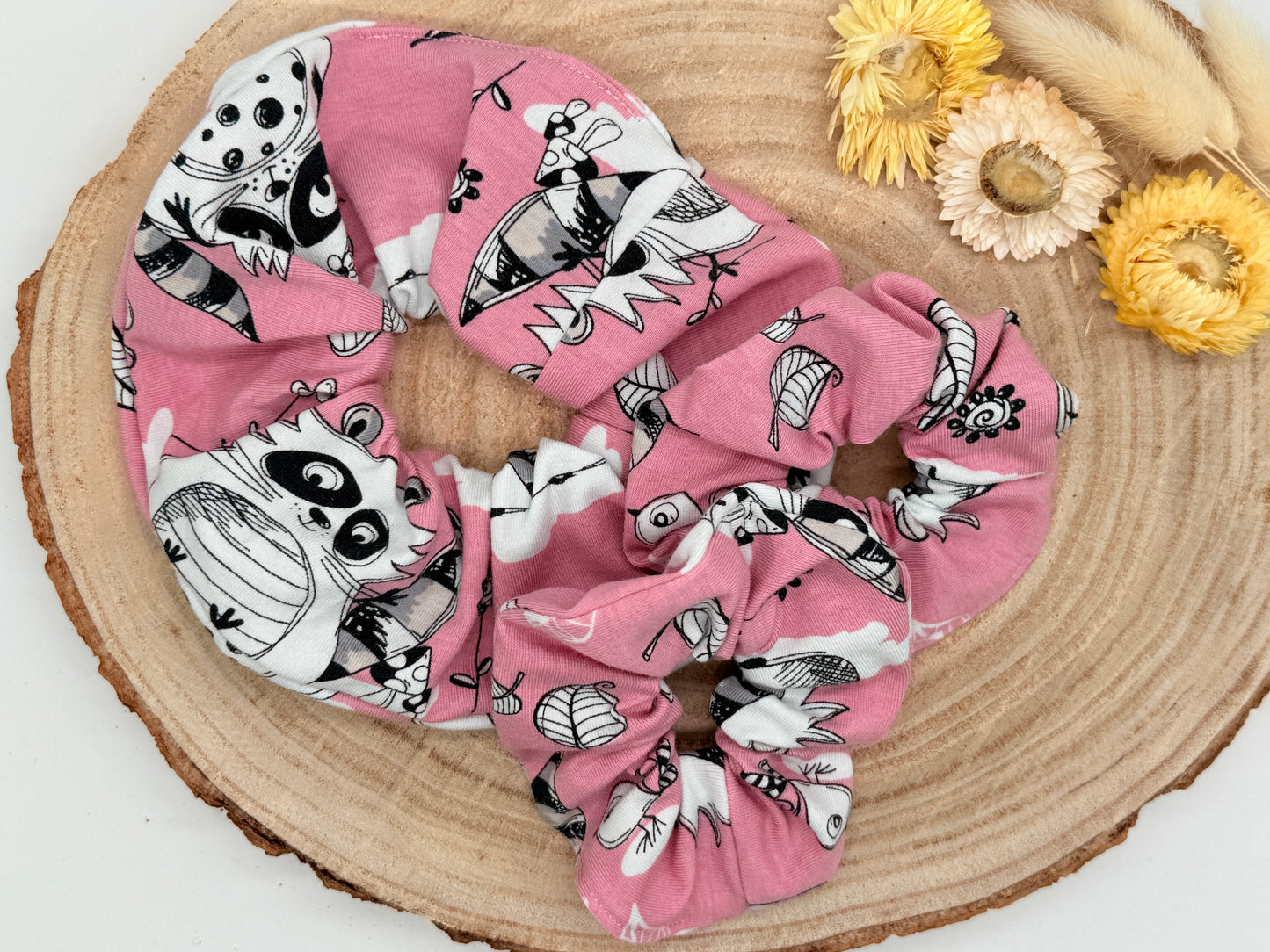 Jersey Scrunchie Waschbären rosa