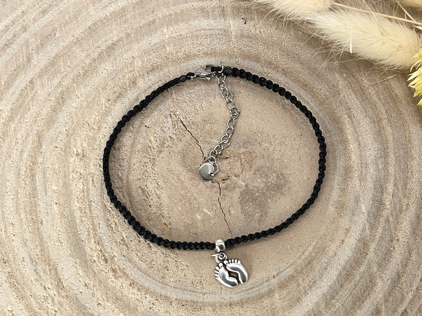 Makramee Schmuck Fusskettchen Fussbändchen "Baby Füße" Silberfarben