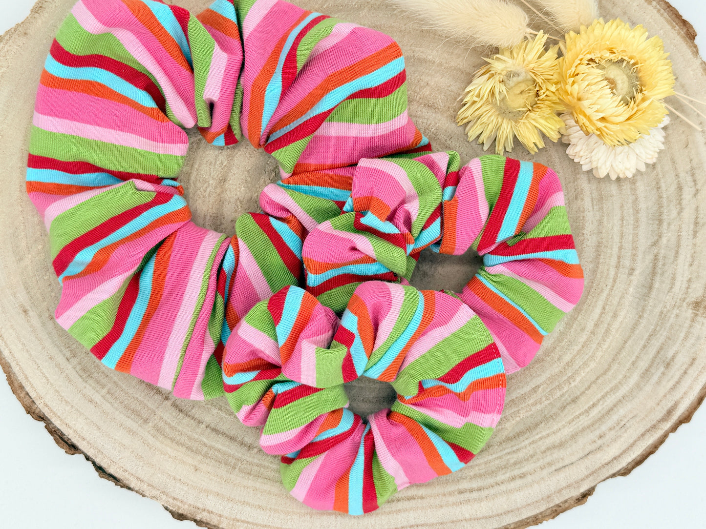 Jersey Scrunchie rosa bunte Streifen