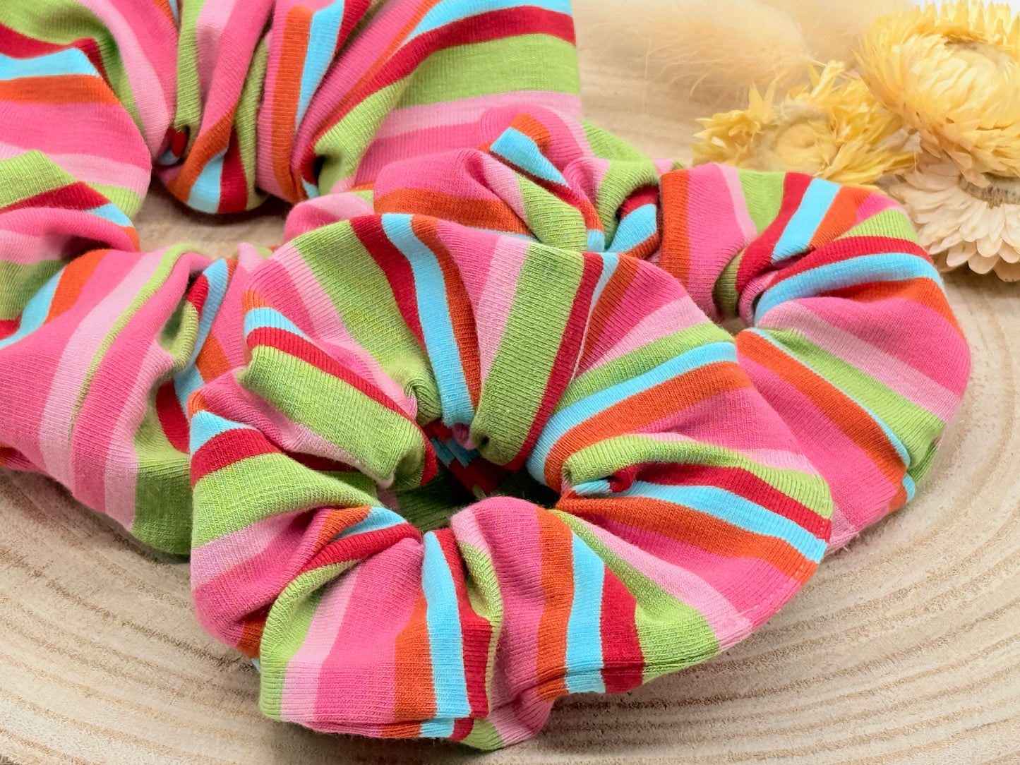Jersey Scrunchie rosa bunte Streifen