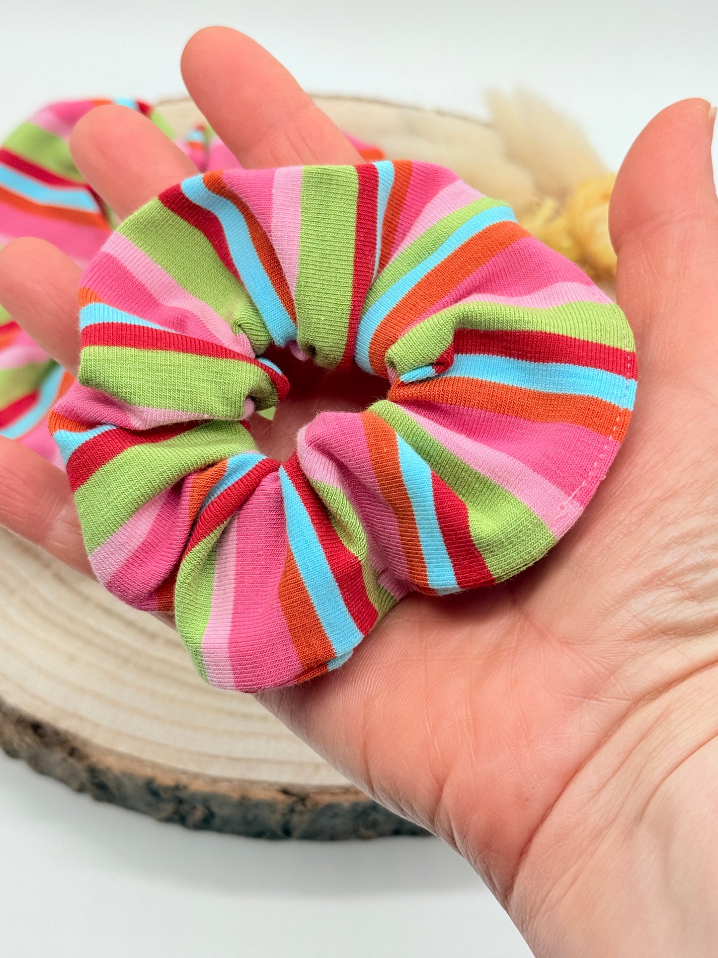 Jersey Scrunchie rosa bunte Streifen