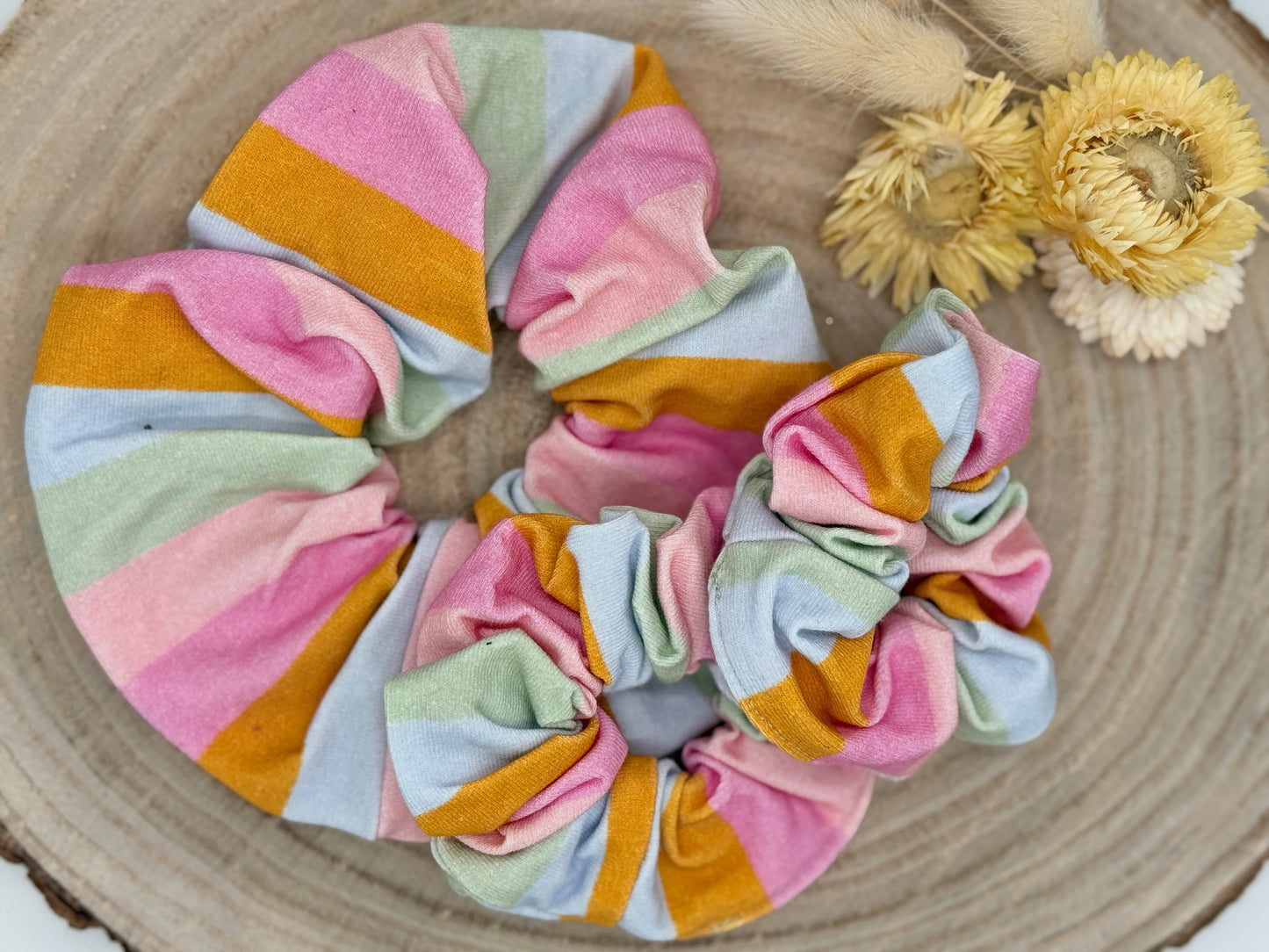 Jersey Scrunchie Haargummi bunte Pastell Streifen