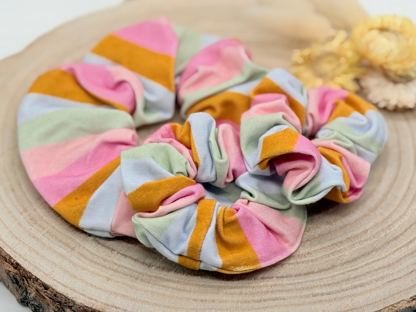 Jersey Scrunchie Haargummi bunte Pastell Streifen