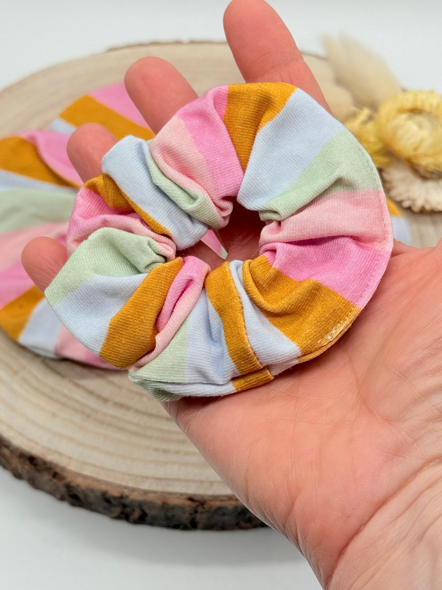 Jersey Scrunchie Haargummi bunte Pastell Streifen