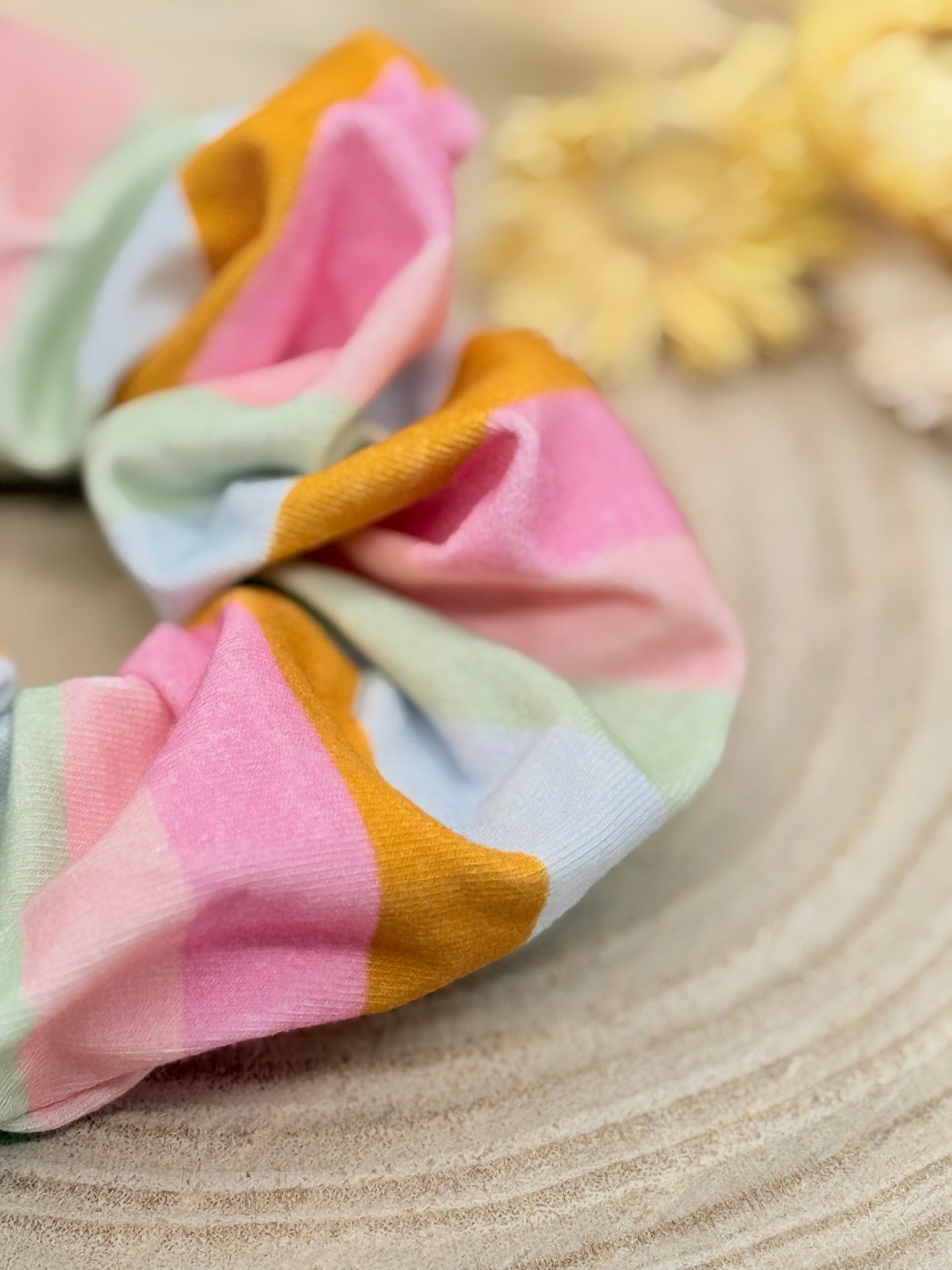 Jersey Scrunchie Haargummi bunte Pastell Streifen