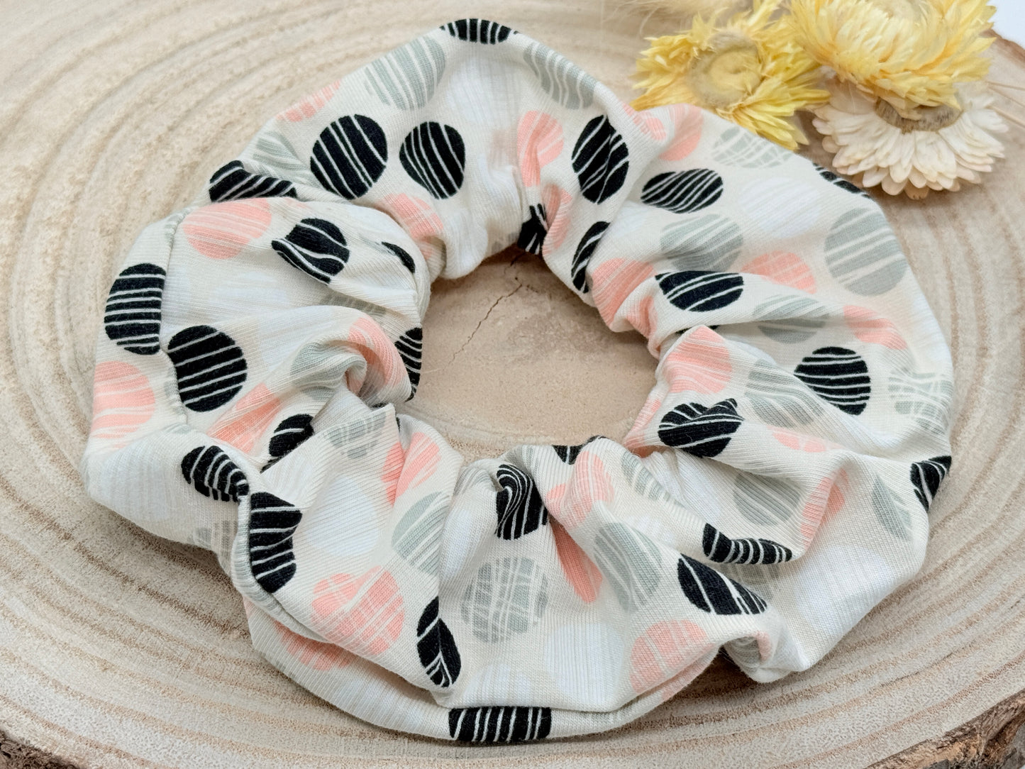 Scrunchie Haargummi elastisches Haarband Haarschmuck Pünktchen Weiß schwarz grau