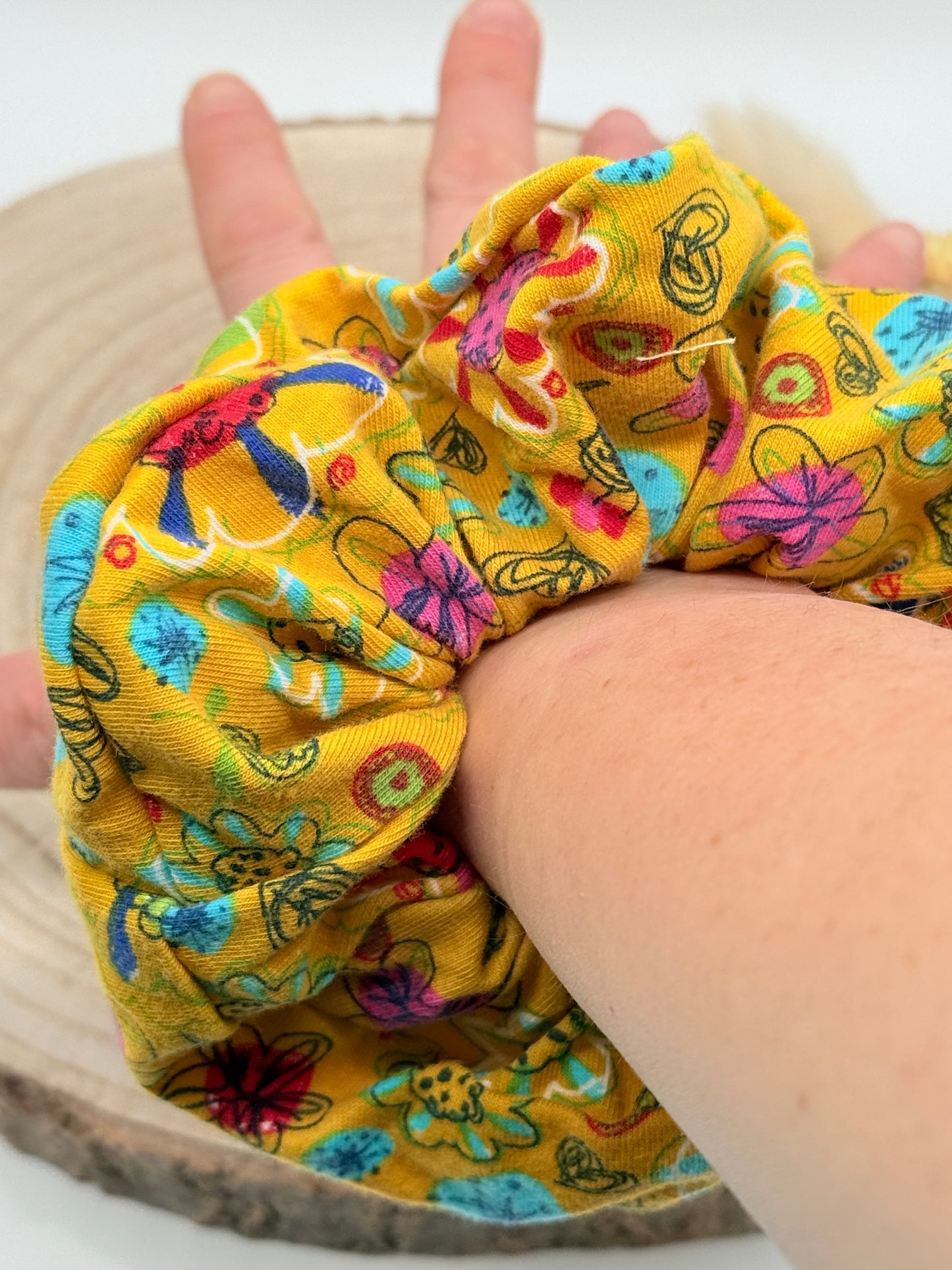 Jersey Scrunchie Haargummi Blumen gelb