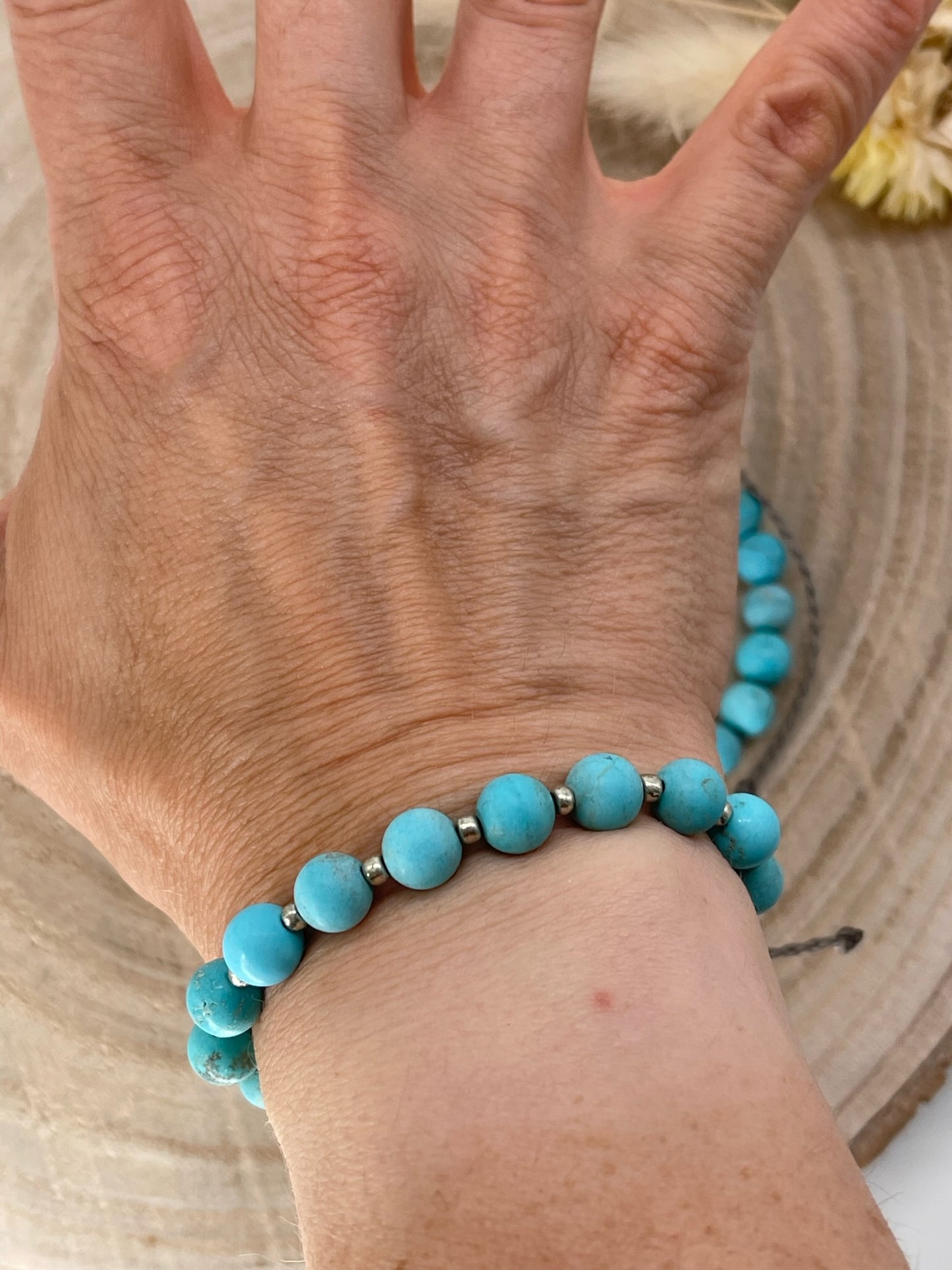 Halbedelstein Freundschaftsarmband Makramee Schmuck Türkisimitat aus Magnesit